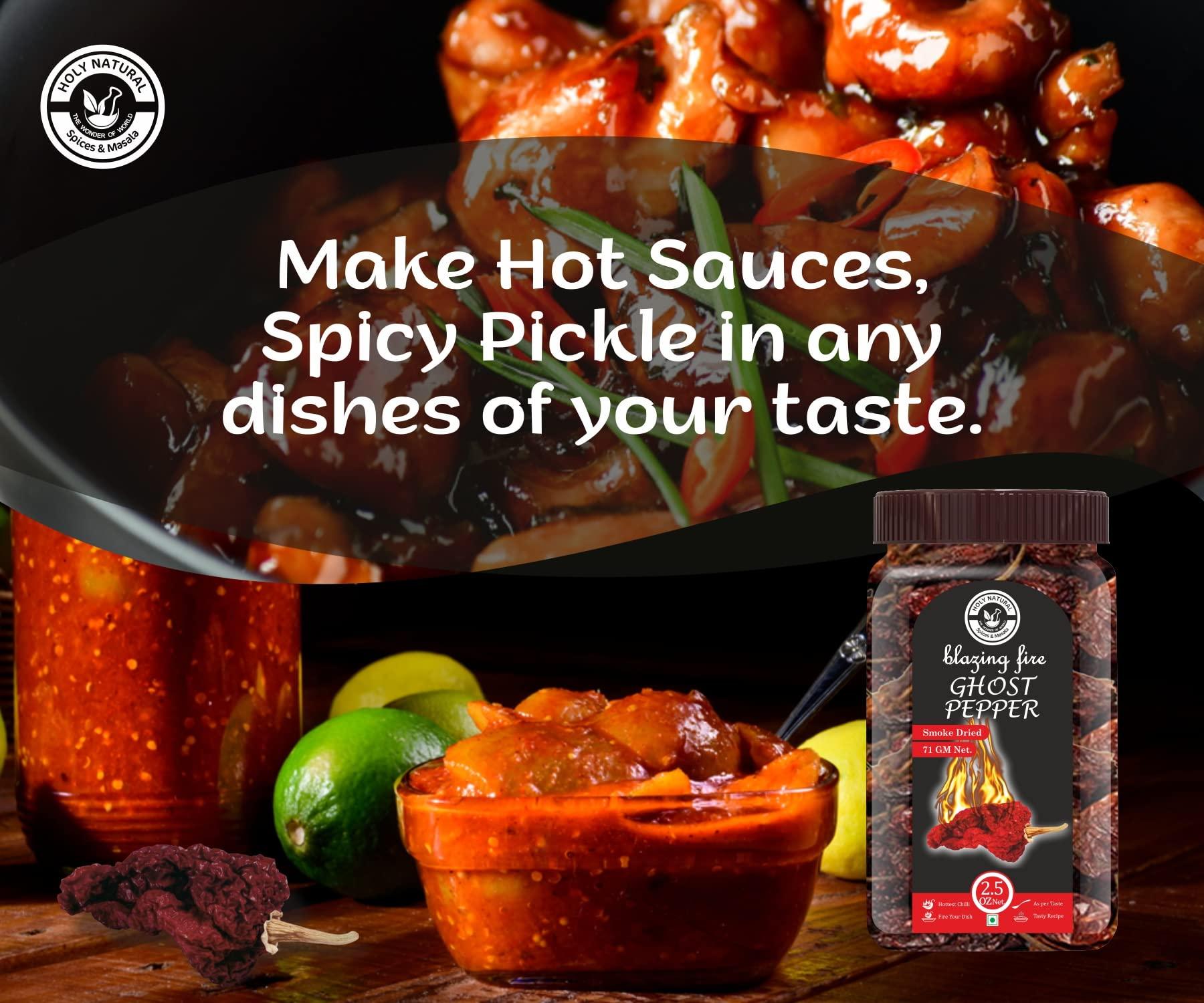 Holy Natural - The Wonder of World Ghost Pepper Chili Whole (Bhut Jolokia Chili/Ghost Pepper Pod) – 2.5 oz/71 gm, 100% Pure, Smoked, Hottest & Spicy Chili of the world, Add Unique, Delicious, and Smoky Flavour to Your Favourite Dishes