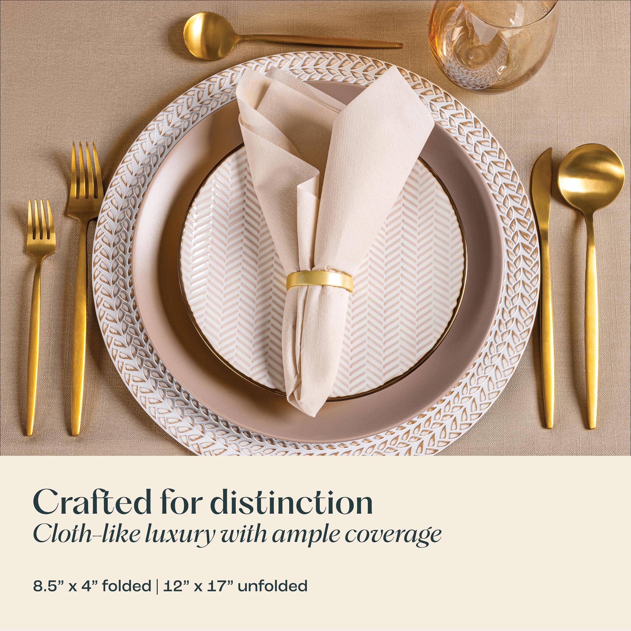 Servietto 50-Pack Disposable Linen-Feel Caramel Napkins, 12\" x 17\" Cloth-Like Paper Dinner Napkins For Wedding, Bathroom, Party Or Event