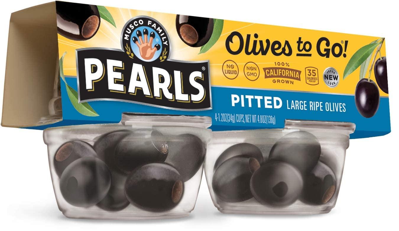 PEARLS Pearls Olives To Go! Large Ripe Pitted Olives, Pack of 16, 1.2 oz Cups