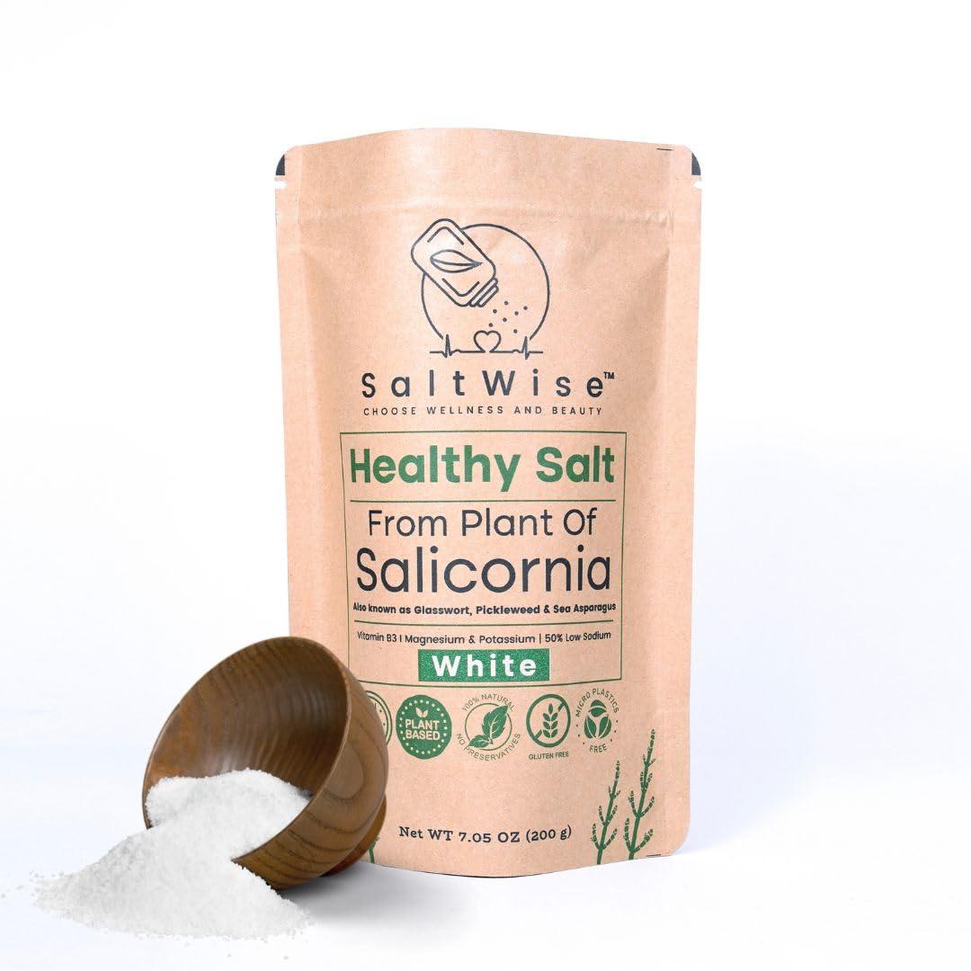 SaltWise SaltWise Low Sodium Salt Substitute, Plant Based Mineral Salt, Salicornia White Salt, Kosher, 100% Natural, No Additives (7.05 Oz / 200g)
