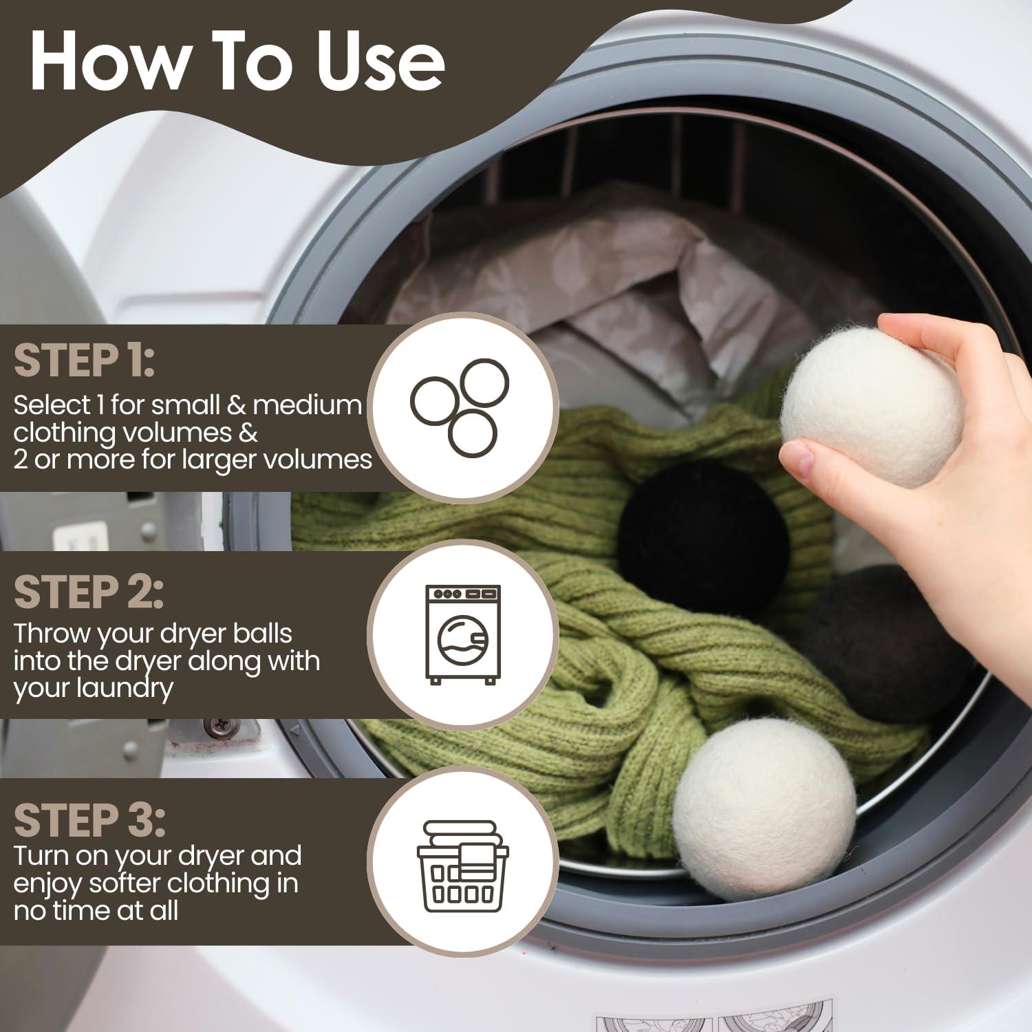 Blueco Haus Blueco Haus Dryer Balls - Set of 6 XL Size 3 Colors - Reusable -Dryer lint Balls - Laundry Wool for Dryer - Dryer Balls Cozy House - Dryer Balls friendsheep - Wool Dryer Balls