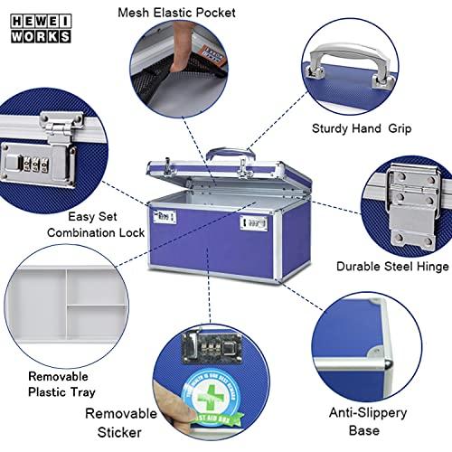 HEWEI WORKS HEWEI WORKS Large Capacity Combination Locking Medicine Box with Portable Storage Case15\'\'x 8.7\'\'x 9.3\'\', Childproof Medication Lock Organizer Lockbox for Secure Cash, ID Documents (BLUE)