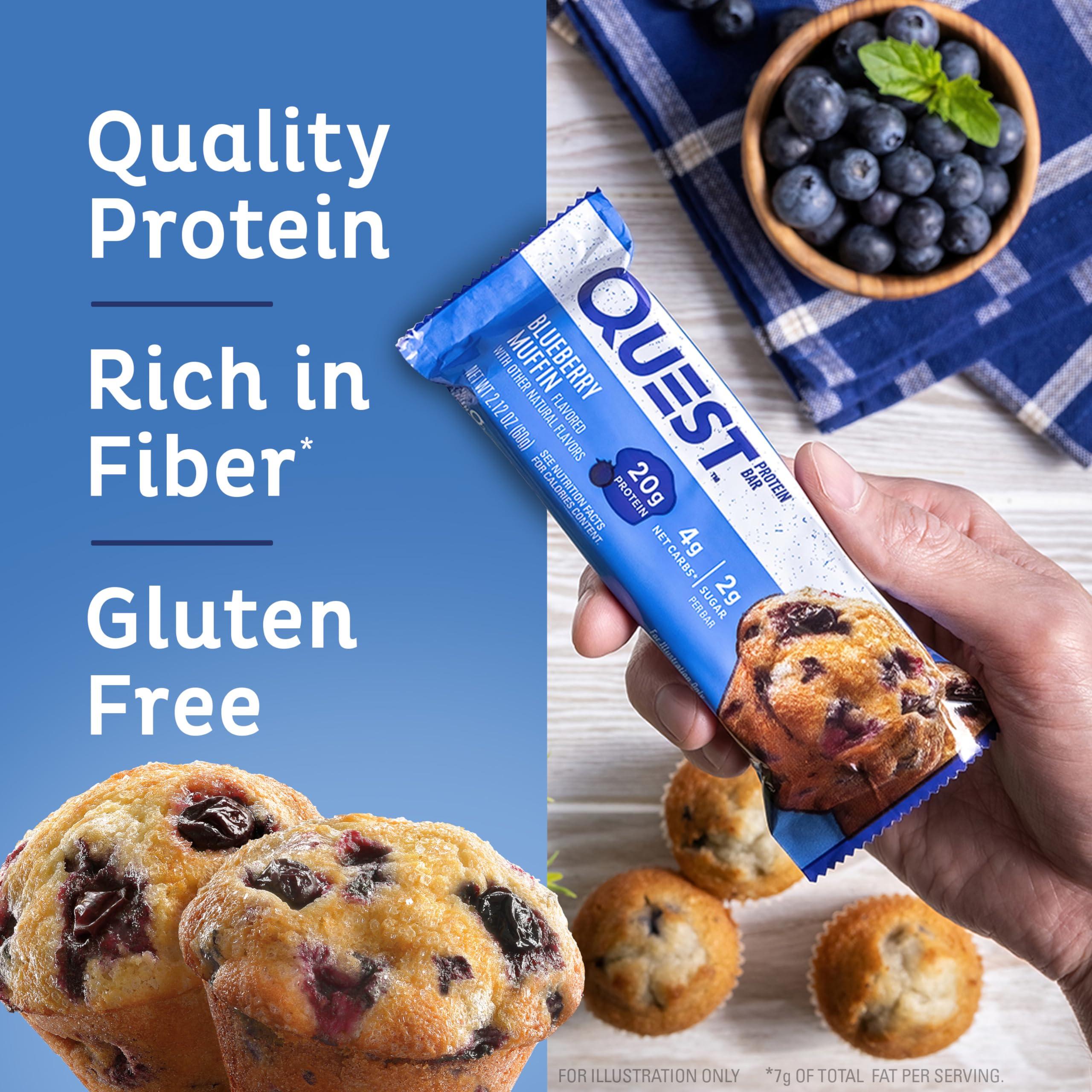 Quest Nutrition Quest Nutrition Blueberry Muffin Protein Bars, 20g Protein, 5g Net Carbs, 2g Sugar, Gluten Free, Keto Friendly, 4 Count