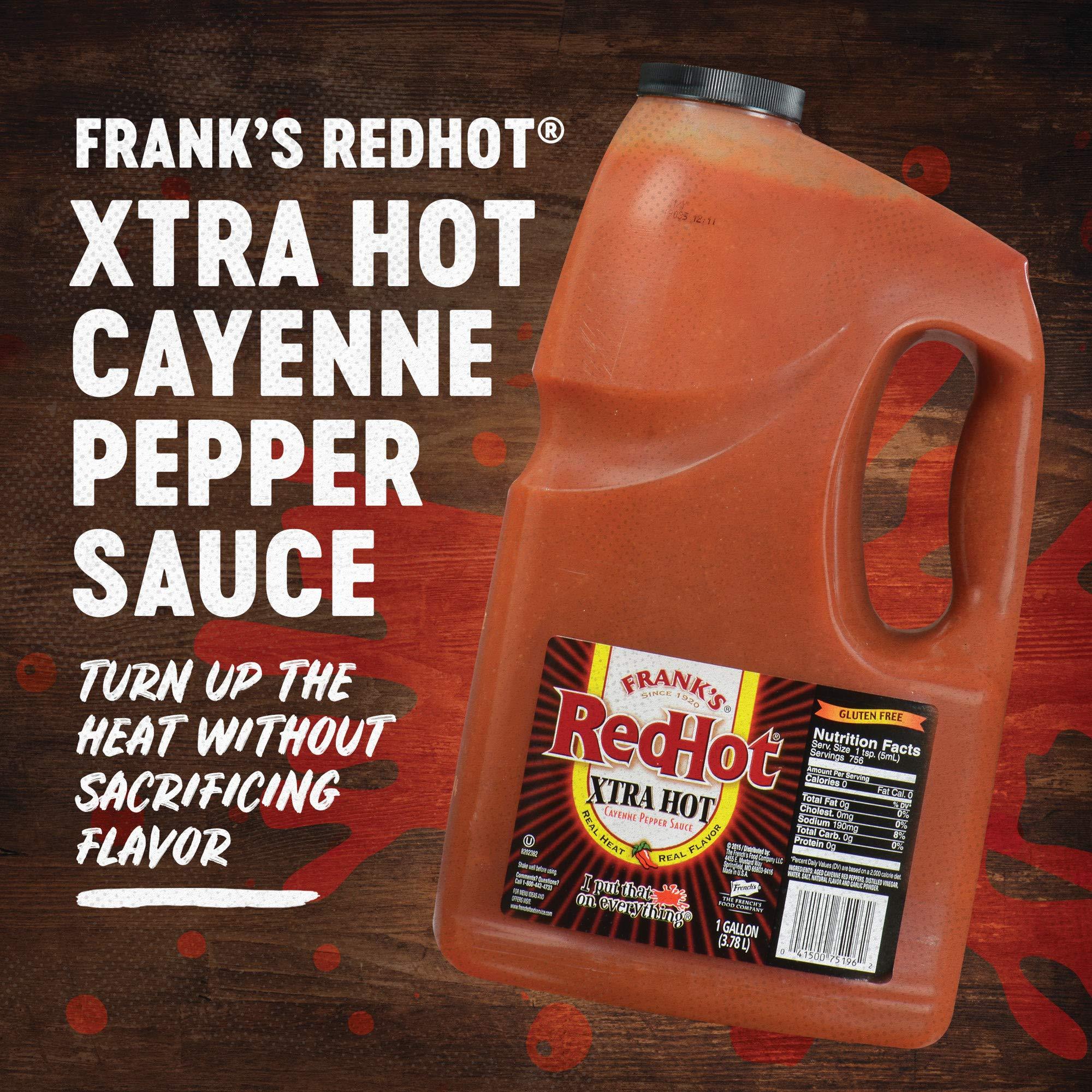 Frank's RedHot Frank's RedHot Xtra Hot Cayenne Pepper Hot Sauce, 1 gal (Pack of 4) - Four Gallon Containers of Extra Hot Cayenne Pepper Hot Sauce with 3x the Heat, Best for Wings, Pizza, Sides, Snacks, Bar Bites and