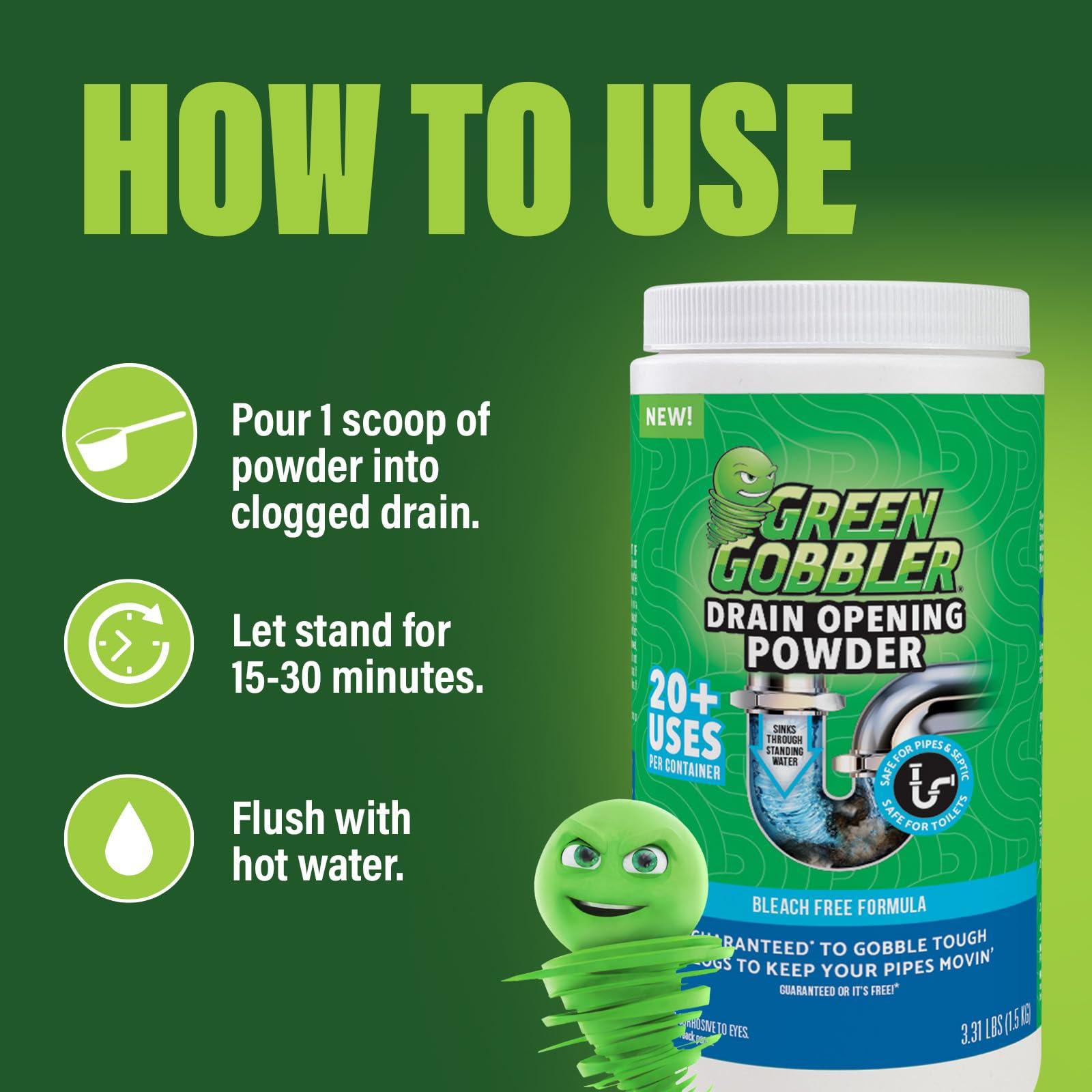 Green Gobbler Green Gobbler Drain Clog Remover & Drain Cleaner Powder, 20+ Treatments, Maintenance Breaks Down Grease, Paper, Fat & Oil, Septic Safe