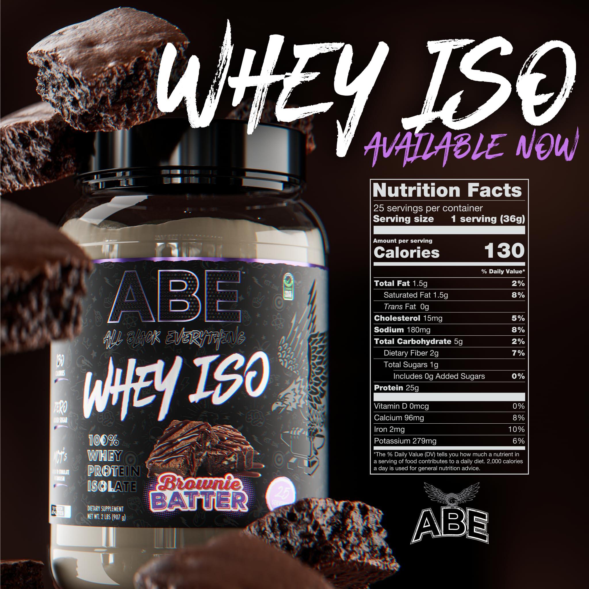 ABE all black everything All Black Everything 25g Whey Protein Powder | Brownie Batter | 20 Servings | Whey Protein Isolate | Low Carbs & Low Sugar | MCTs