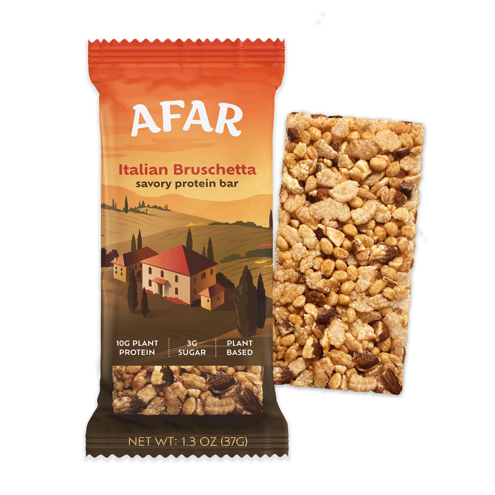 Afar Afar Savory Protein Bars Low Sugar, High Protein Healthy Snack for Adults Meal Replacement Bar Rice Crispy Texture Vegan, Gluten Free 8 Bars (Italian Bruschetta)