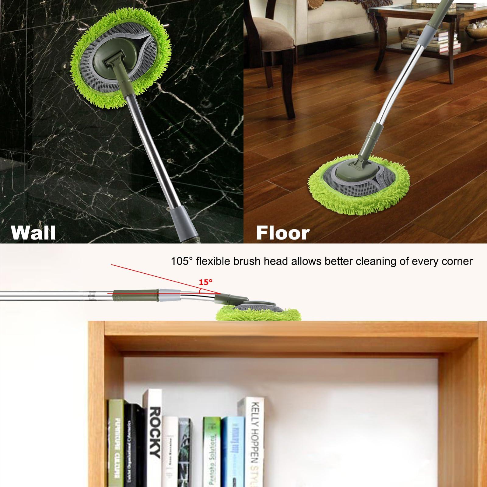 HoMerit Wall Cleaner, Wall Cleaner Mop Green Mop for Walls Max 66 Wall Mop with Long Handle, Ceiling Dust Mop with 15Labor-Saving Extension Pole, Green Wall Cleaner with Long Handle, Wall Washing Mop