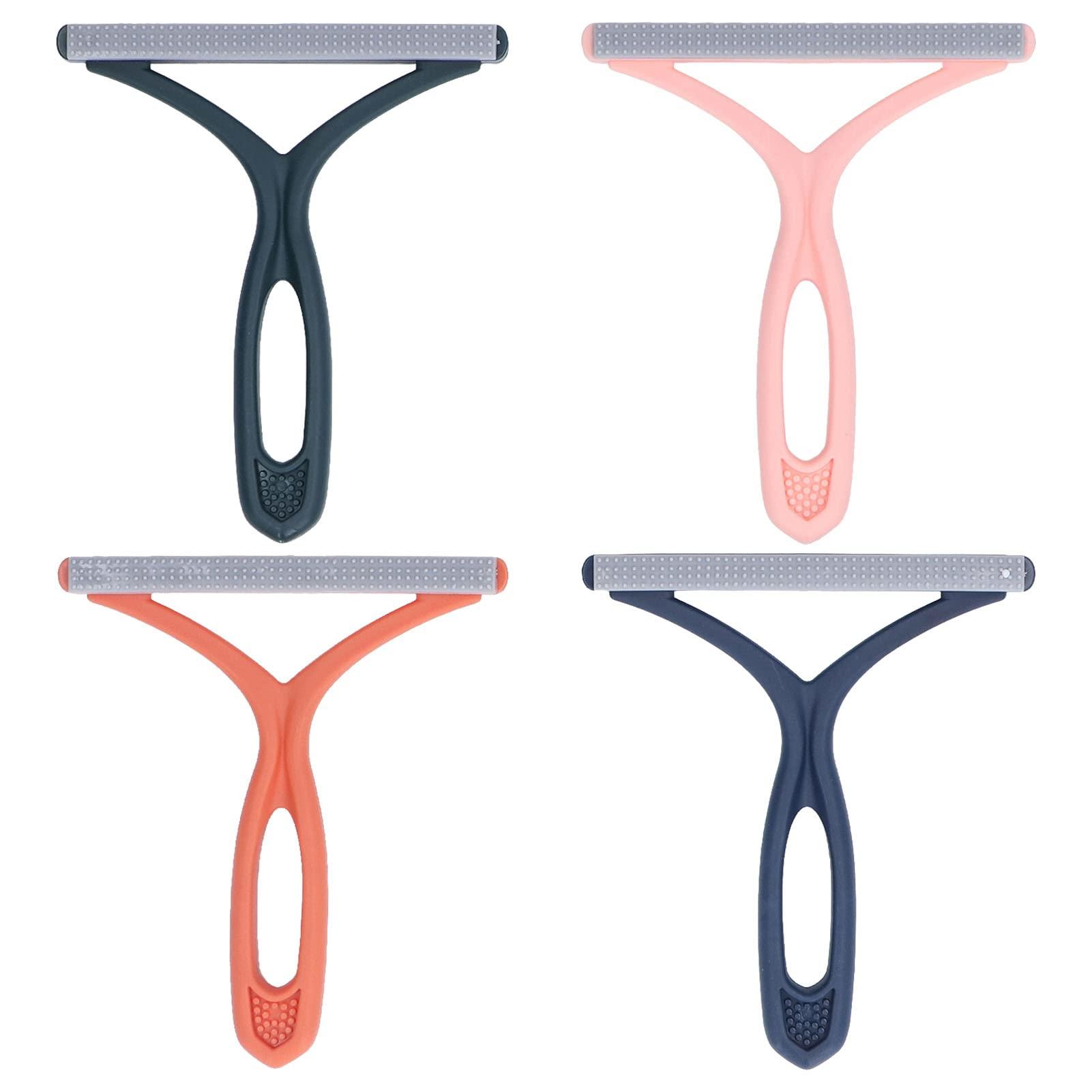 Cyrank Portable Lint Remover,4Pcs Carpet Rake Clothes Fuzz Shaver,Manual Reusable Lint Roller Double Sided Pet Hairball Fluff Removing Shaver