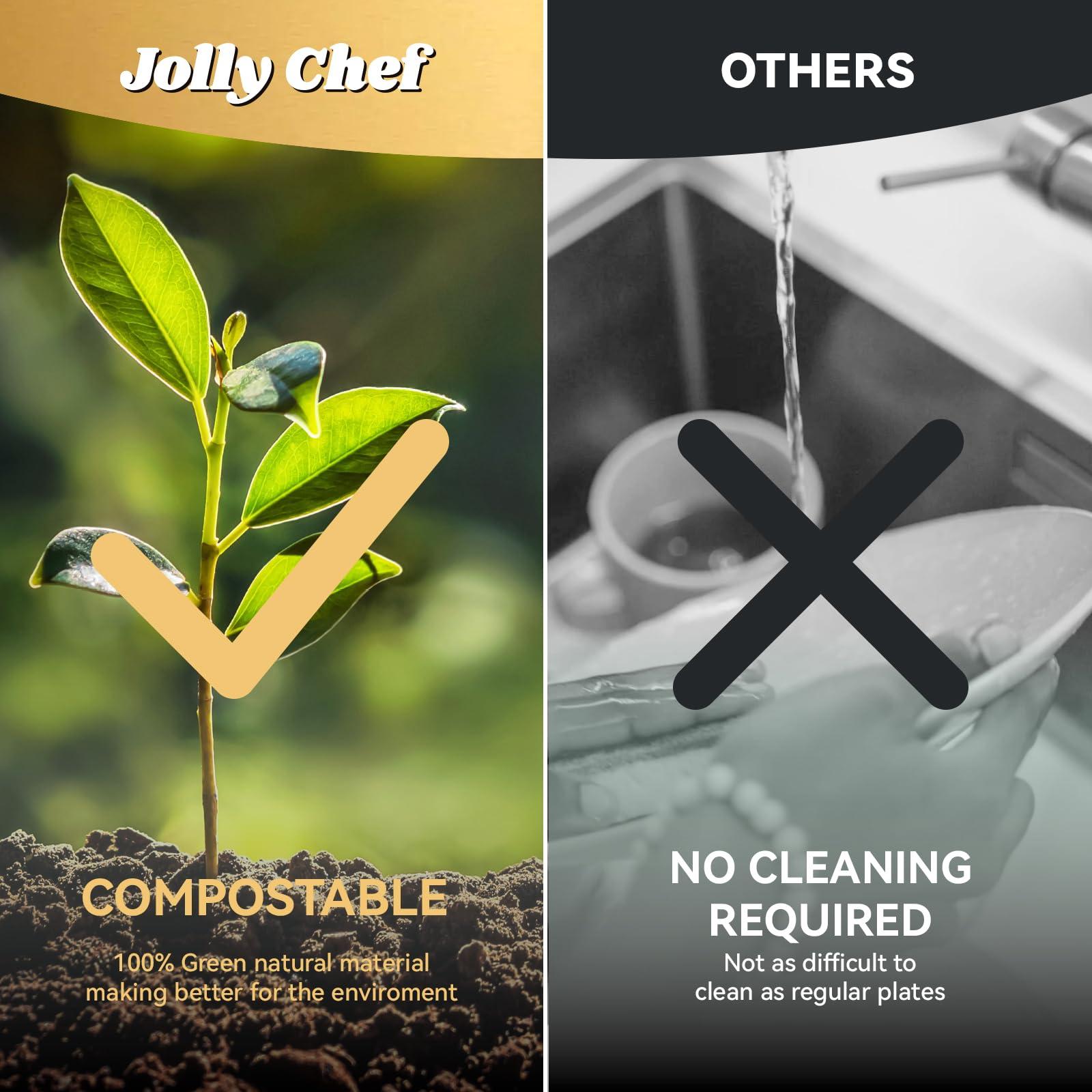 JOLLY CHEF JOLLY CHEF Compostable Heavy Duty Plates 10 Inch [150 Pack] Eco-Friendly Disposable Natural Paper Plates Bagasse Biodegradable Plates Bulk for Party Dinner Sugarcane Fibers Round Plates(Brown)