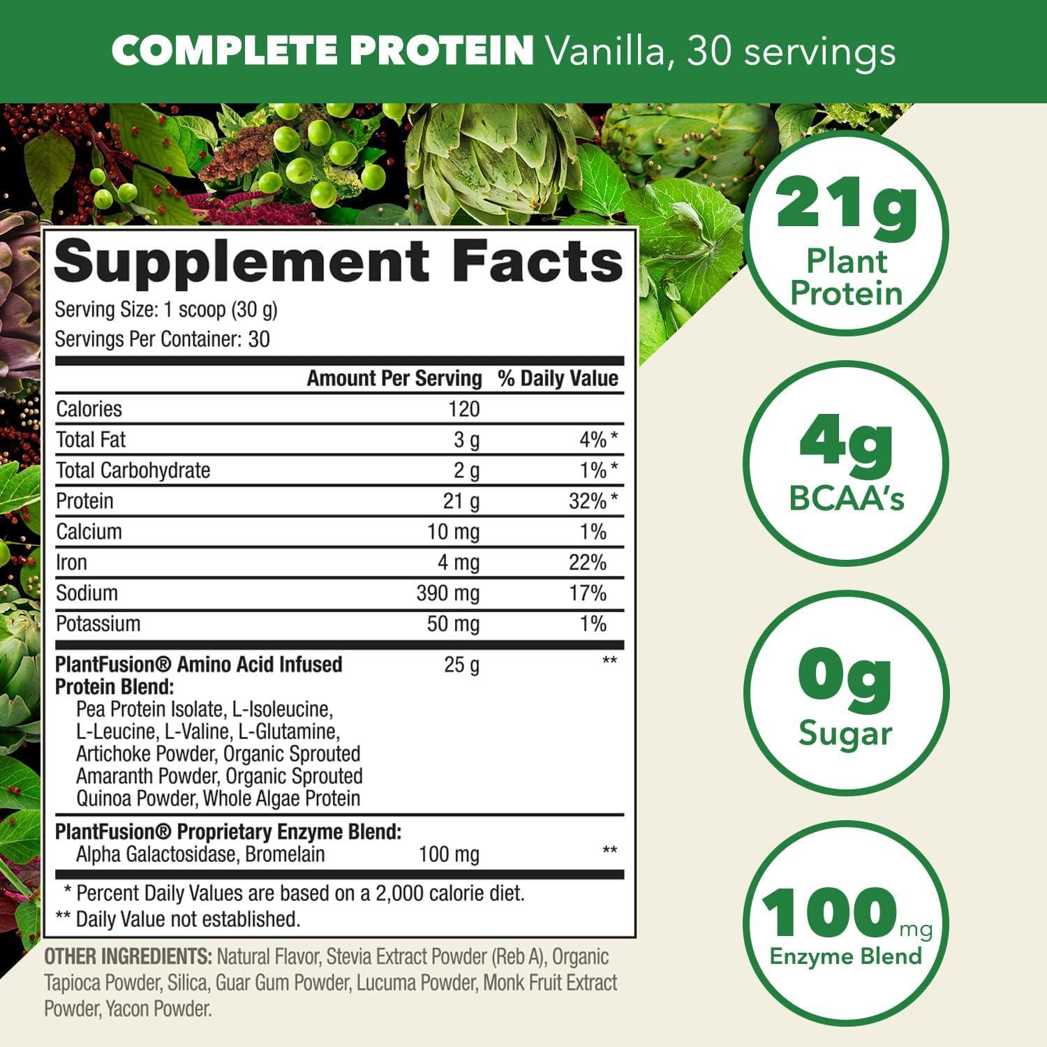 PlantFusion PlantFusion Complete Vegan Protein Powder Sample Packets - Plant Based Protein Powder Packets to-Go with BCAAs and Pea Protein - Keto, Gluten Free, Non-Dairy, No Sugar (Vanilla Pack of 4)