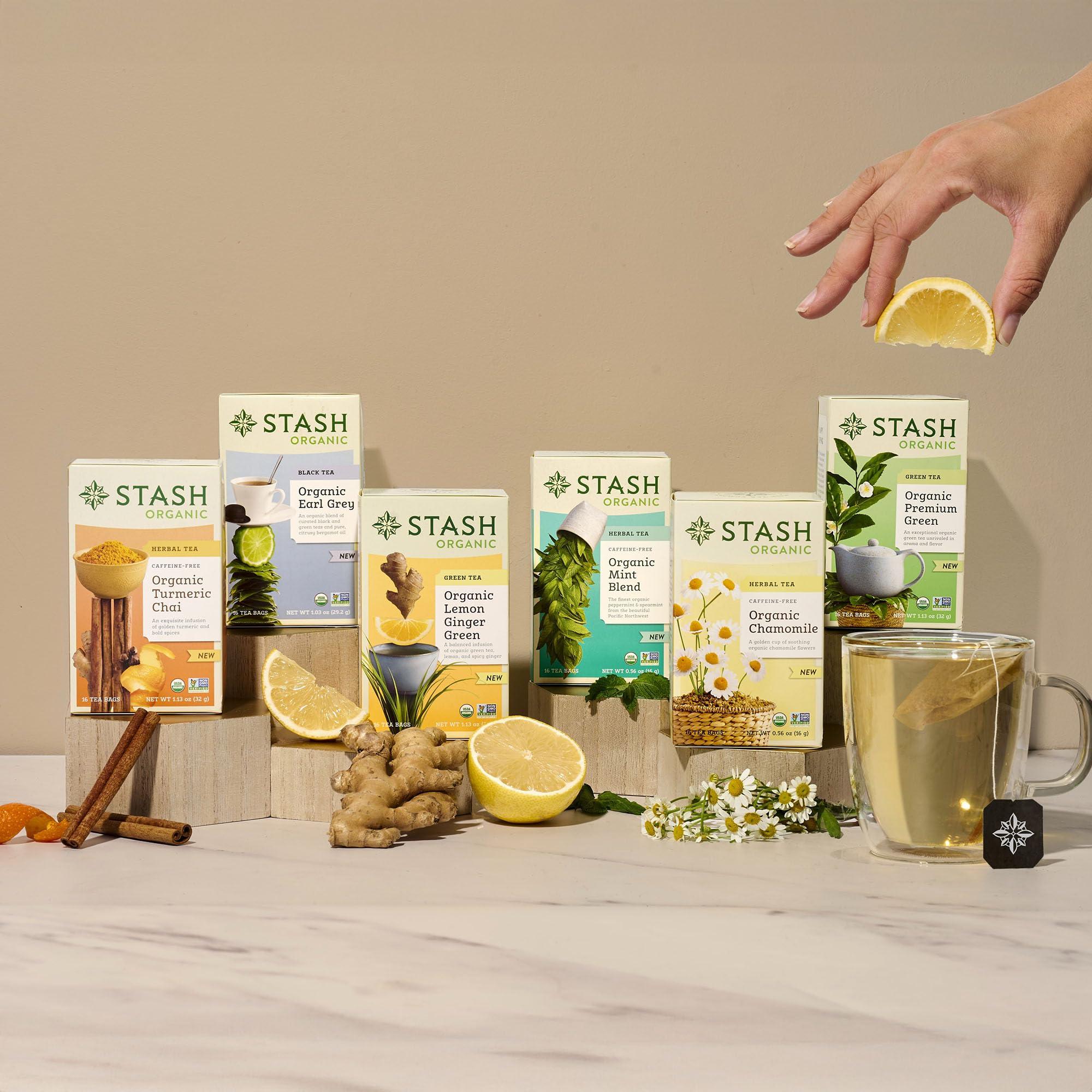 Stash Stash Tea Organic Premium Green Tea, Caffeinated, Non-GMO Project Verified, Serve Hot or Iced, 96 Tea Bags, 16 count (6 pack)