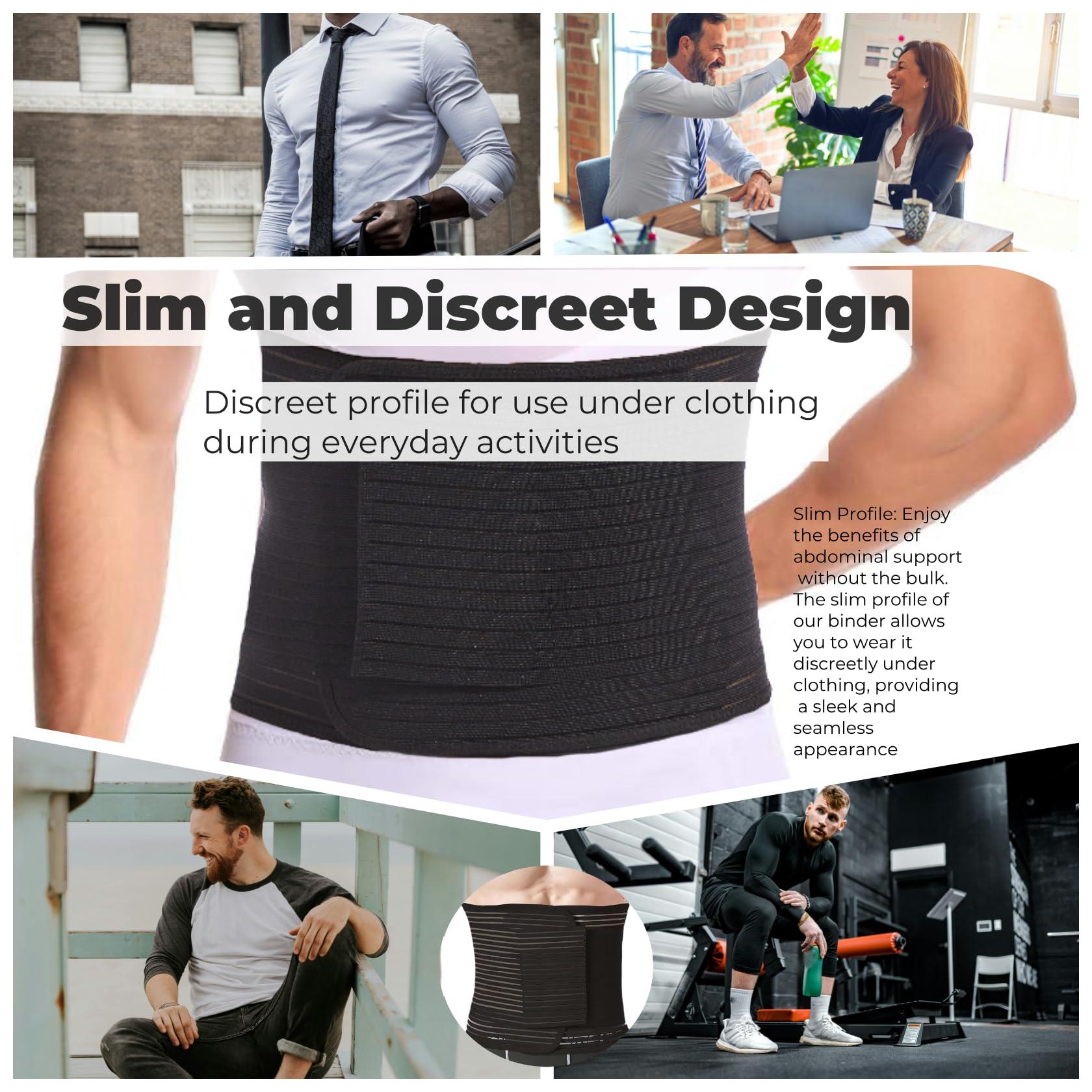 Reian Reian Men\'s Abdominal Binder for Post Surgery,Compression Wrap Abdomen Waist Support Belt for Hernia Surgery, Abdominal Injuries (Black, Large)