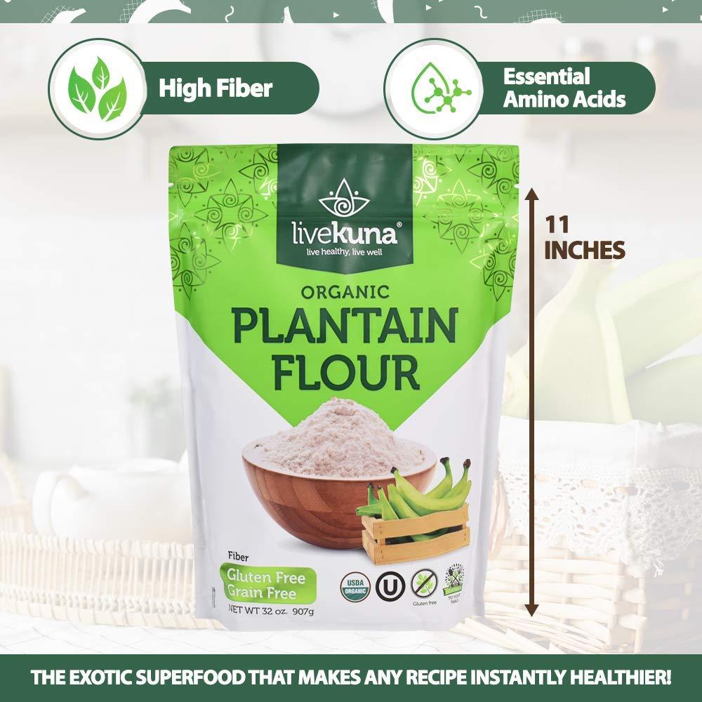 LiveKuna LiveKuna Organic Plantain Flour - Gluten Free All Purpose Flour Alternative For Baking & Cooking Recipes - Grain Free Vegan Plantain Flour, Rich In Fiber & Vitamins for Keto & Paleo Diets, 32oz Bag
