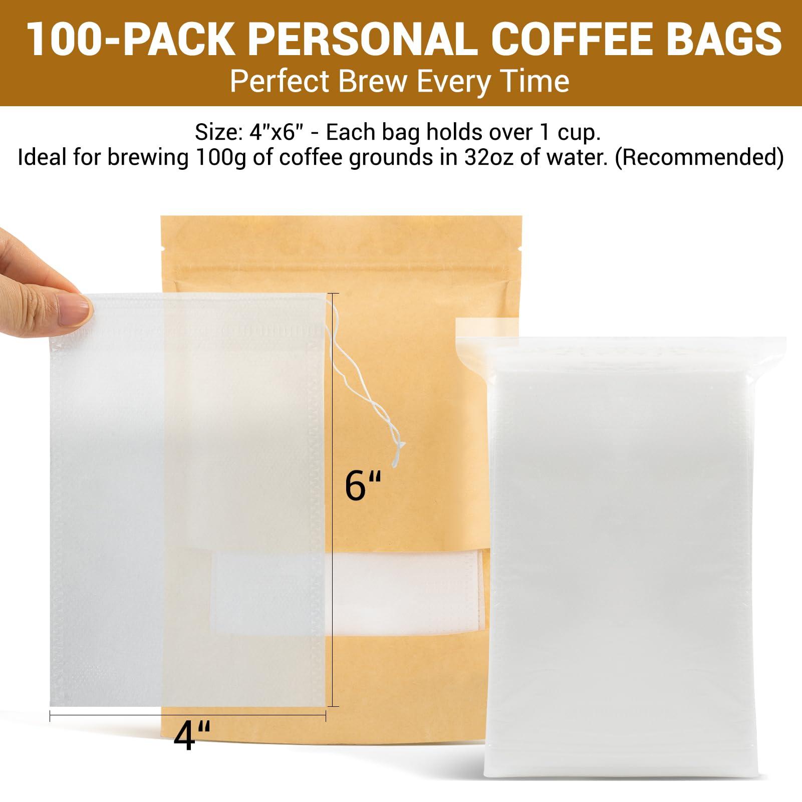 Belle&Beau Premium Cold Brew Coffee Filter Bags, No Mess Cold Brew Bags, Easy-Use Disposable Grinds Coffee Pouches, Versatile Coffee Tea Bags for Smooth Cold Brew with Drawstring, 4 x 6 Inches (100PCS)