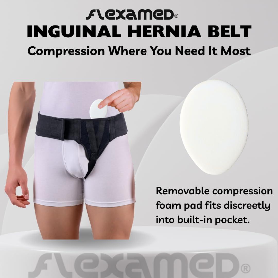 FlexaMed FlexaMed Right Side Inguinal Hernia Groin Belt with Compression Pad Black (M 32-36)