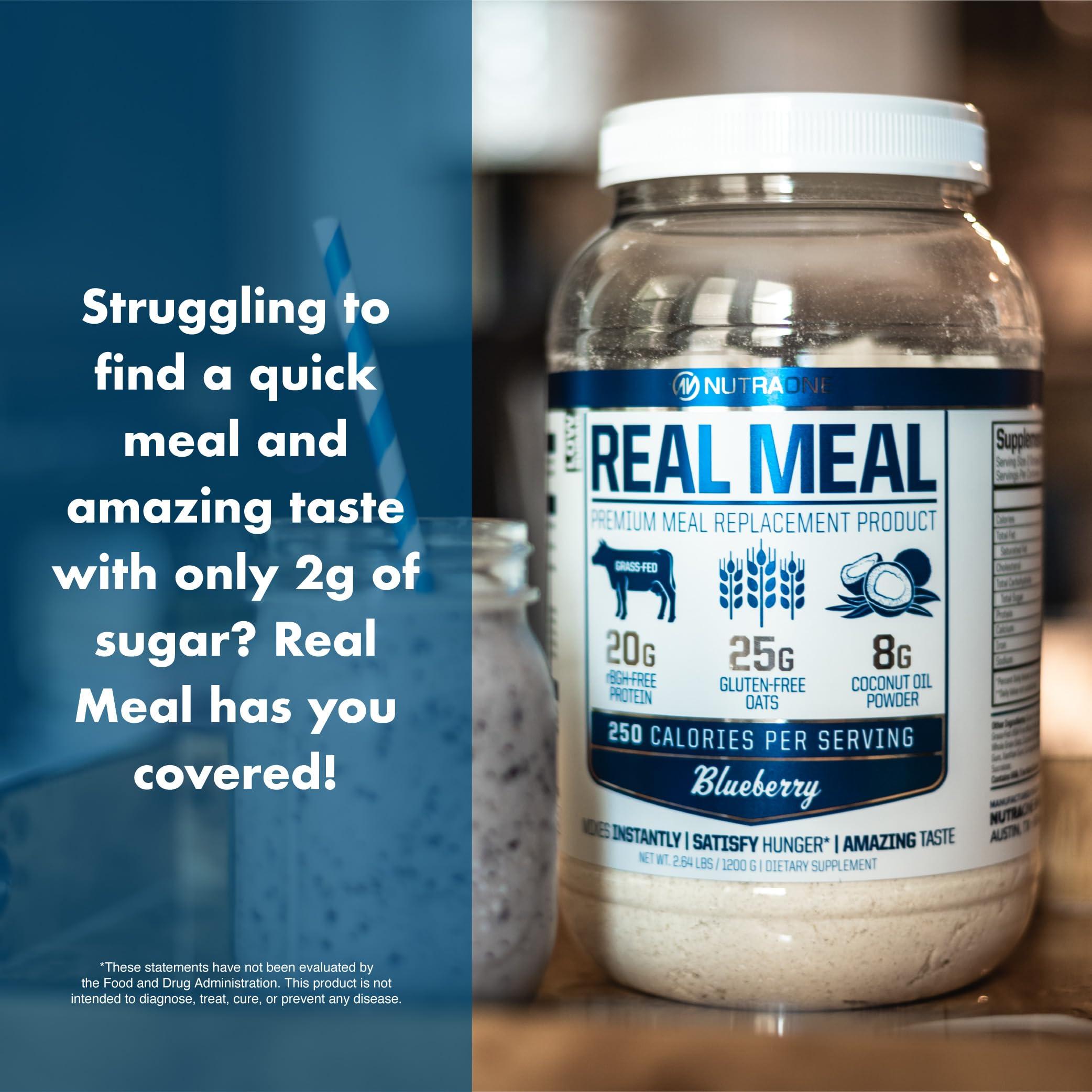NutraOne Nutrition Real Meal by NutraOne - Perfect Meal Replacement Powder for Everyday Goals | Including Whey Protein, Coconut Oil, and Gluten-Free Oats* (Blueberry 2.6 lbs.)