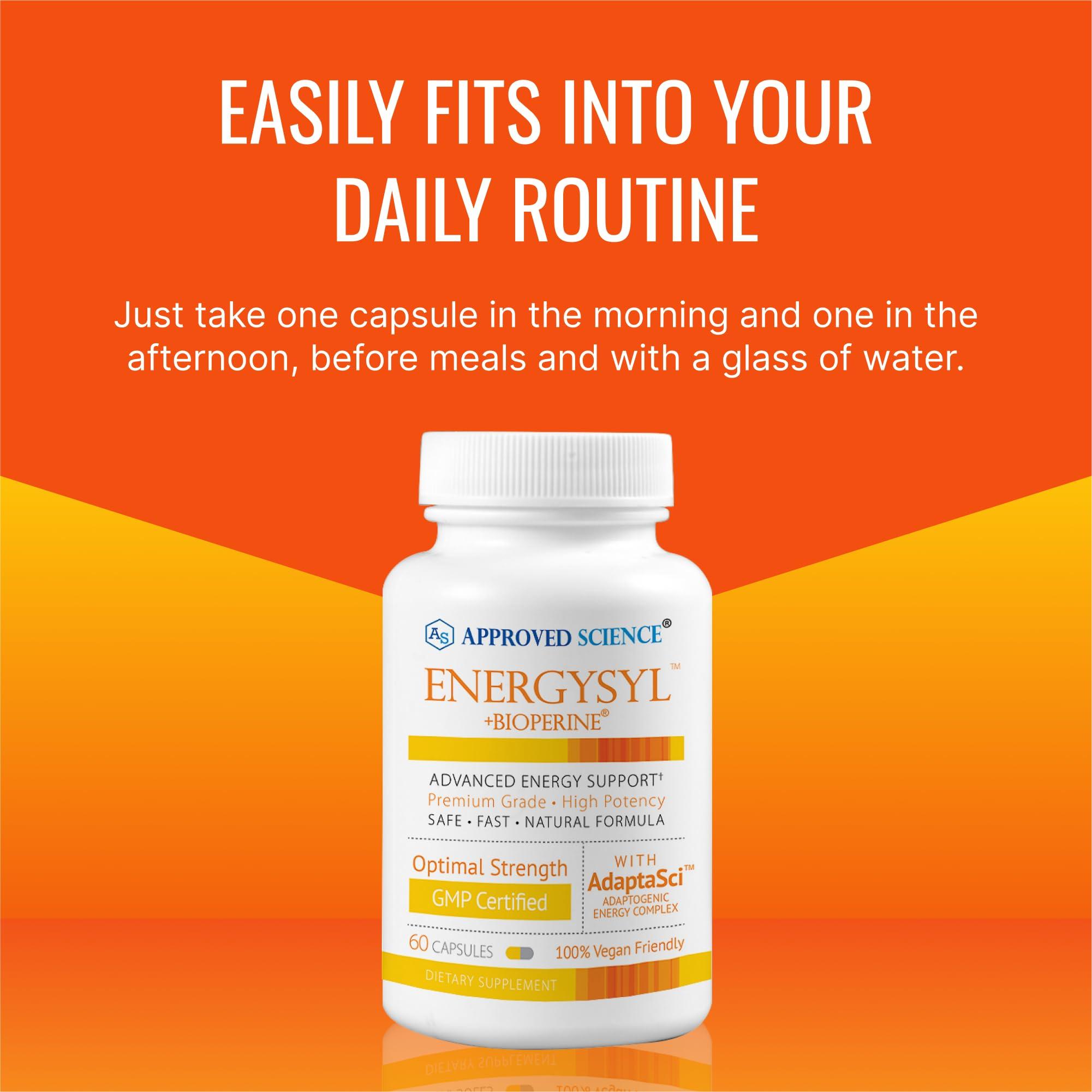 Approved Science Approved Science Energysyl - Caffeine Free - with Adaptogens, B Vitamins, and Bioperine - 1 Month Supply - 60 Capsules - Made in The USA
