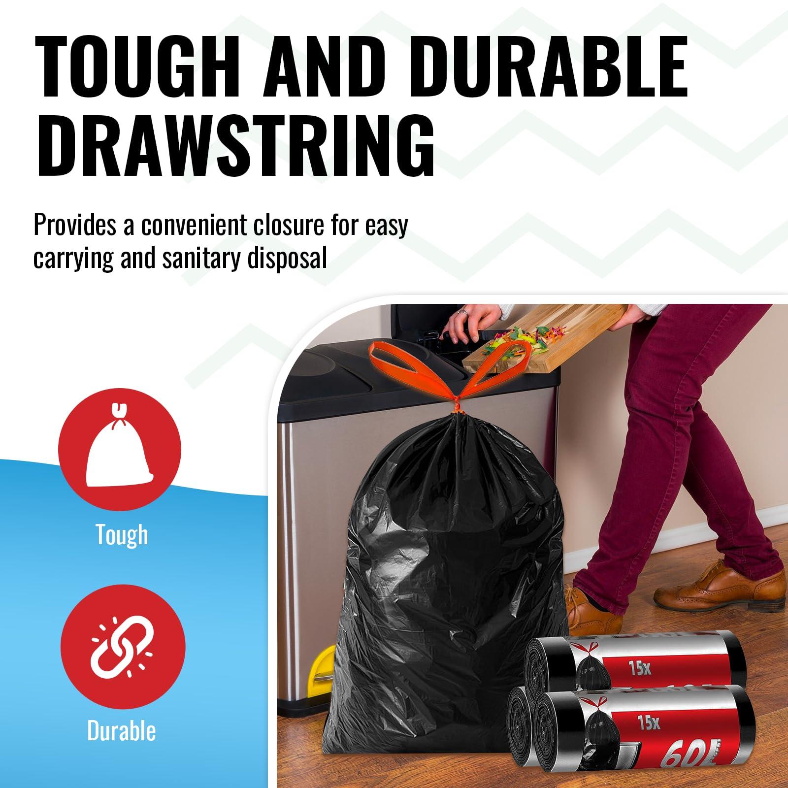 LIMELINEN LIMELINEN 30 Gallon Garbage Trash Bags, 400 Count, 1.2 mil Extra Thick Trash Bags with Drawstring Closure, Leak and Odor-Resistant Large Plastic Bags For Office, Home, Hospital, Big Waste Binst