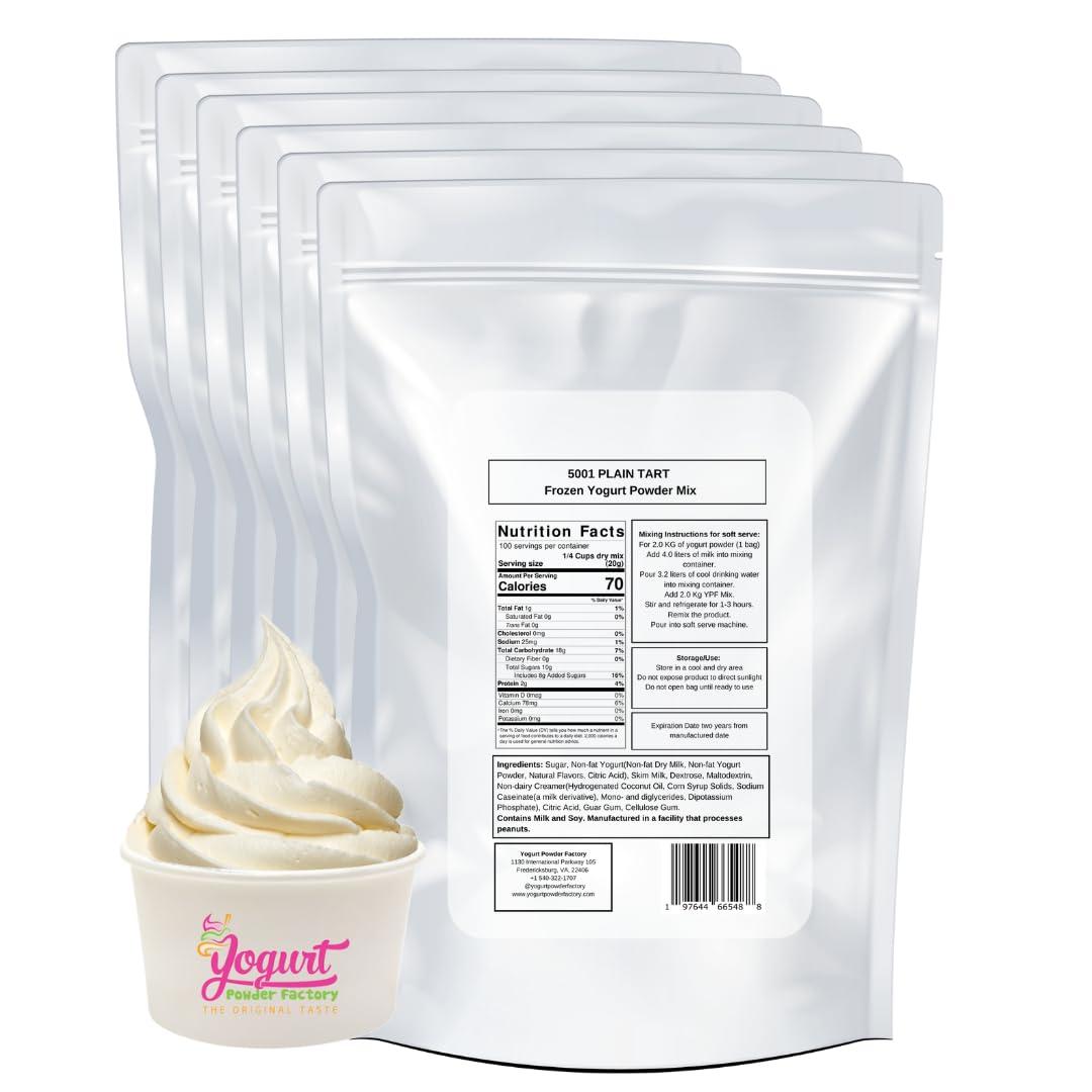 Yogurt Powder Factory Yogurt Powder Factory Plain Tart Frozen Yogurt Mix 6 Count 4.4lb Bag Non-Gluten Low Fat Yogurt Powder for Soft Serve Machine Delicious Ice Cream Mix Ideal for Desserts, Smoothies Easy Preparation