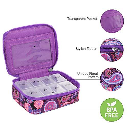 MJFloria Pill Organizer Case, Weekly Pill Box for Vitamin and Supplement Holder, 7-Day Travel Organizer Medicine Case
