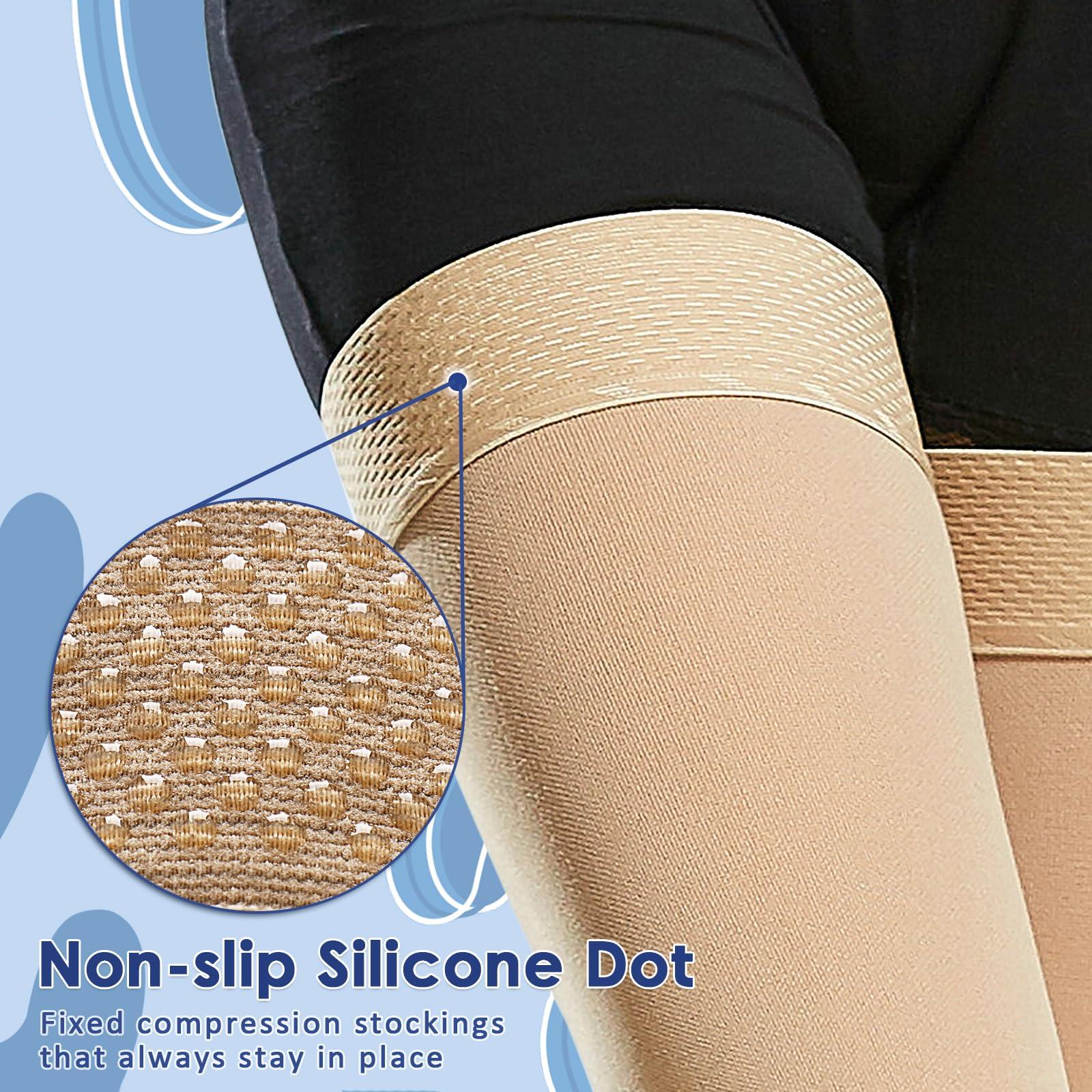 beister Beister 15-20 mmHg Compression Stockings for Women & Men, Thigh High Medical Footless Graduated Compression Sleeves with Dot Silicone Band, Support Pressure Socks for Varicose Veins, Edema, DVT