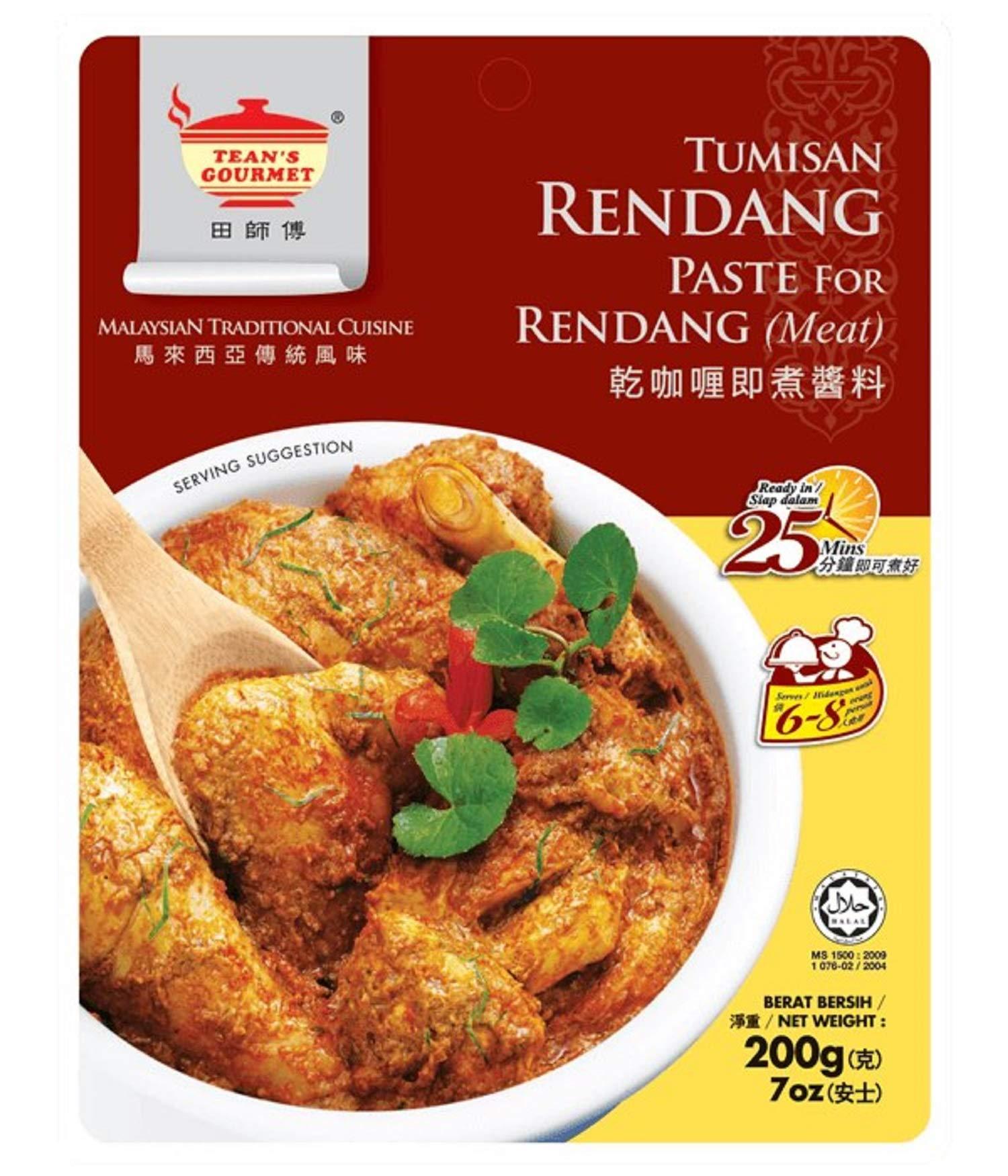 Tean's Gourmet Tean's Gourmet Malaysian Traditional Rendang Dry Curry Paste for Meat (Net Wt 200g/7oz) by Tean's Gourmet