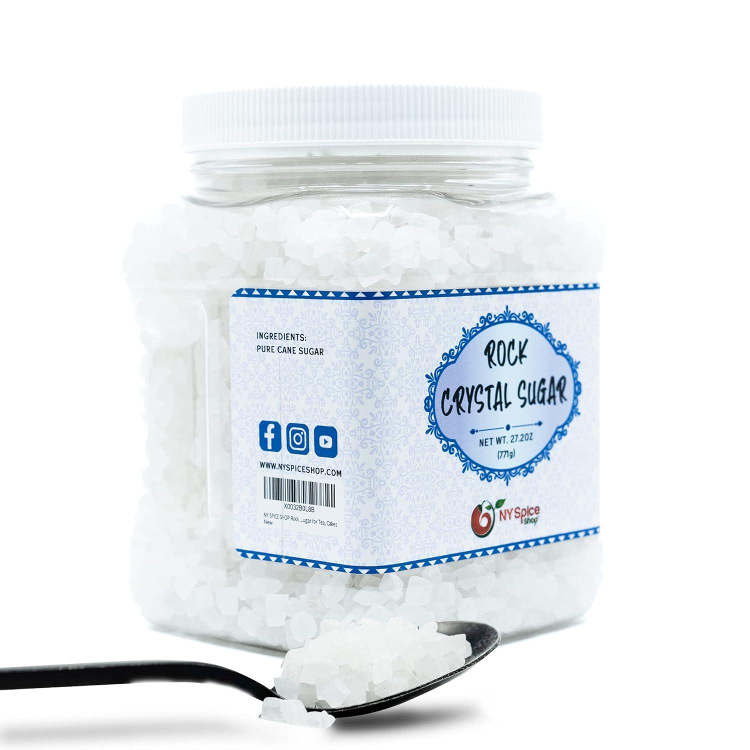 NY Spice Shop NY SPICE SHOP Rock Crystal Sugar 1.7 Pound (27.2 Ounce) Jar Rock Candy Crystals Sugar Rocks Whole Sugar Crystals Rock Candy Rock Sugar for Tea, Cakes