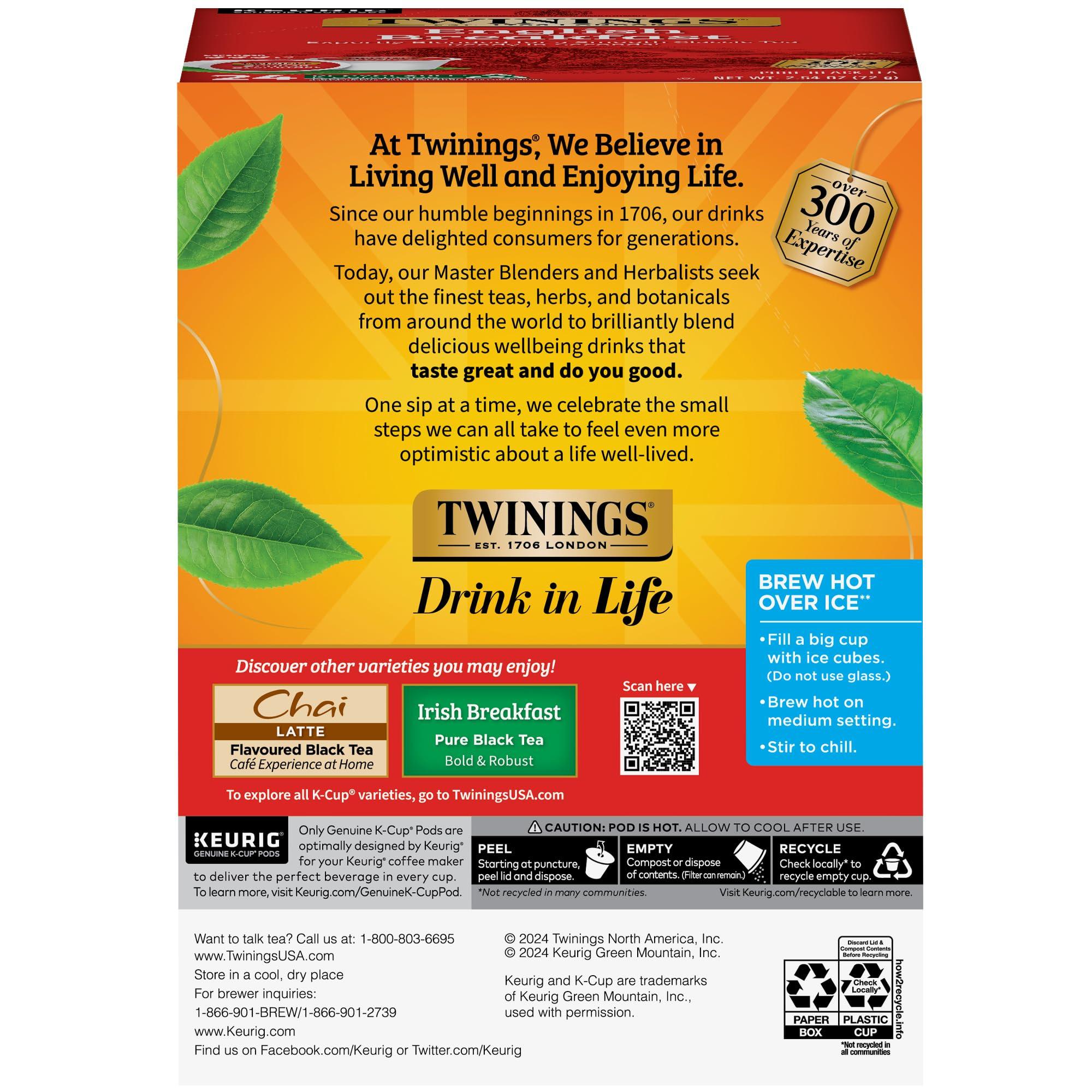 Twinings Twinings English Breakfast Black Tea K-Cup Pods for Keurig, 24 Count (Pack of 1), Smooth, Flavourful, Robust, Caffeinated, Enjoy Hot or Iced | Packaging May Vary
