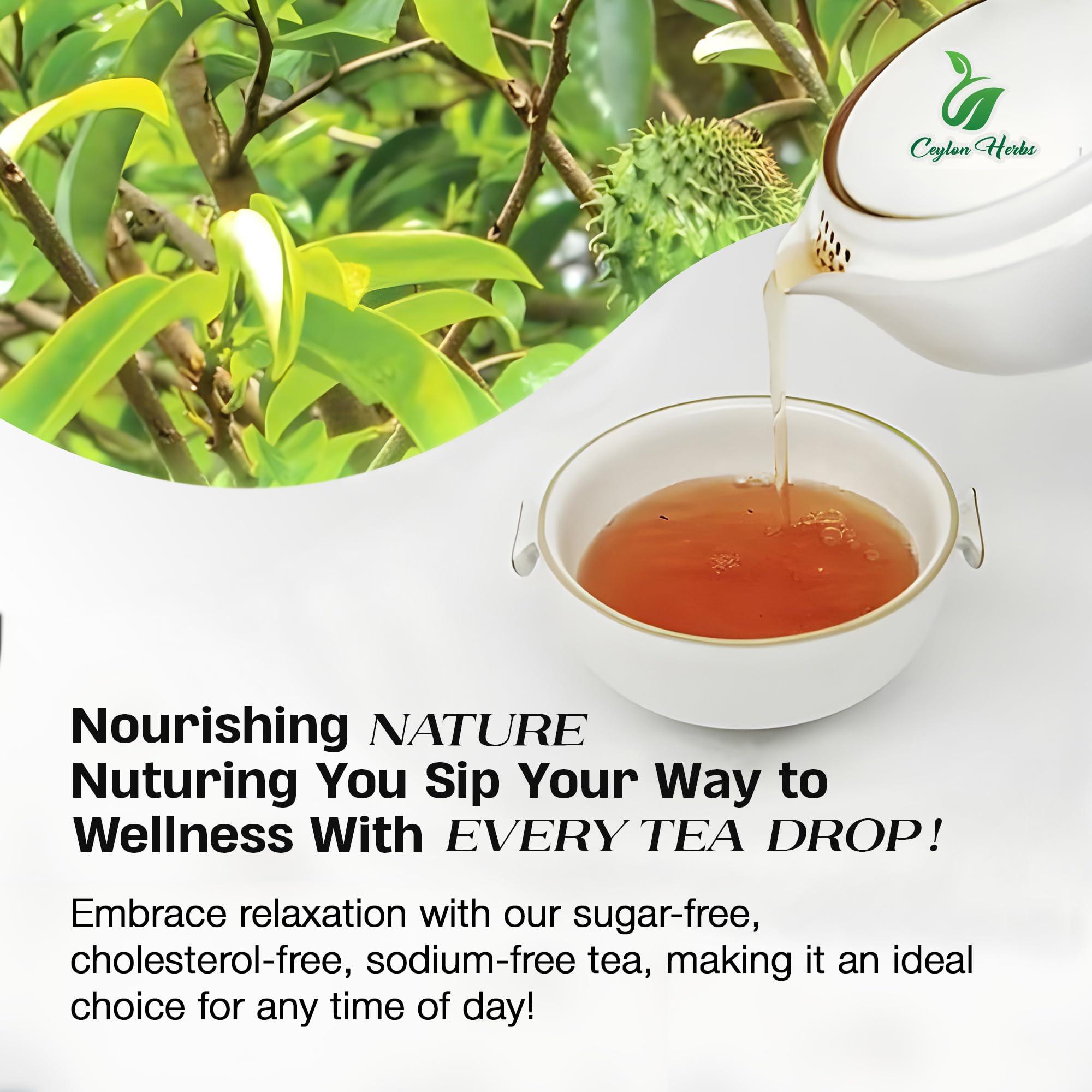 CEYLON HERBS 200 Natural Soursop Leaves - Handpicked, Well-Cleaned, 100% Pure and Fresh for Tea