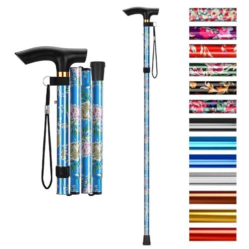 supregear supregear Folding Cane, 5-Level Adjustable Height Walking Stick Lightweight Portable Cane Travel Cane with Wrist Strap and T Handle for Elderly Disabled Men Women