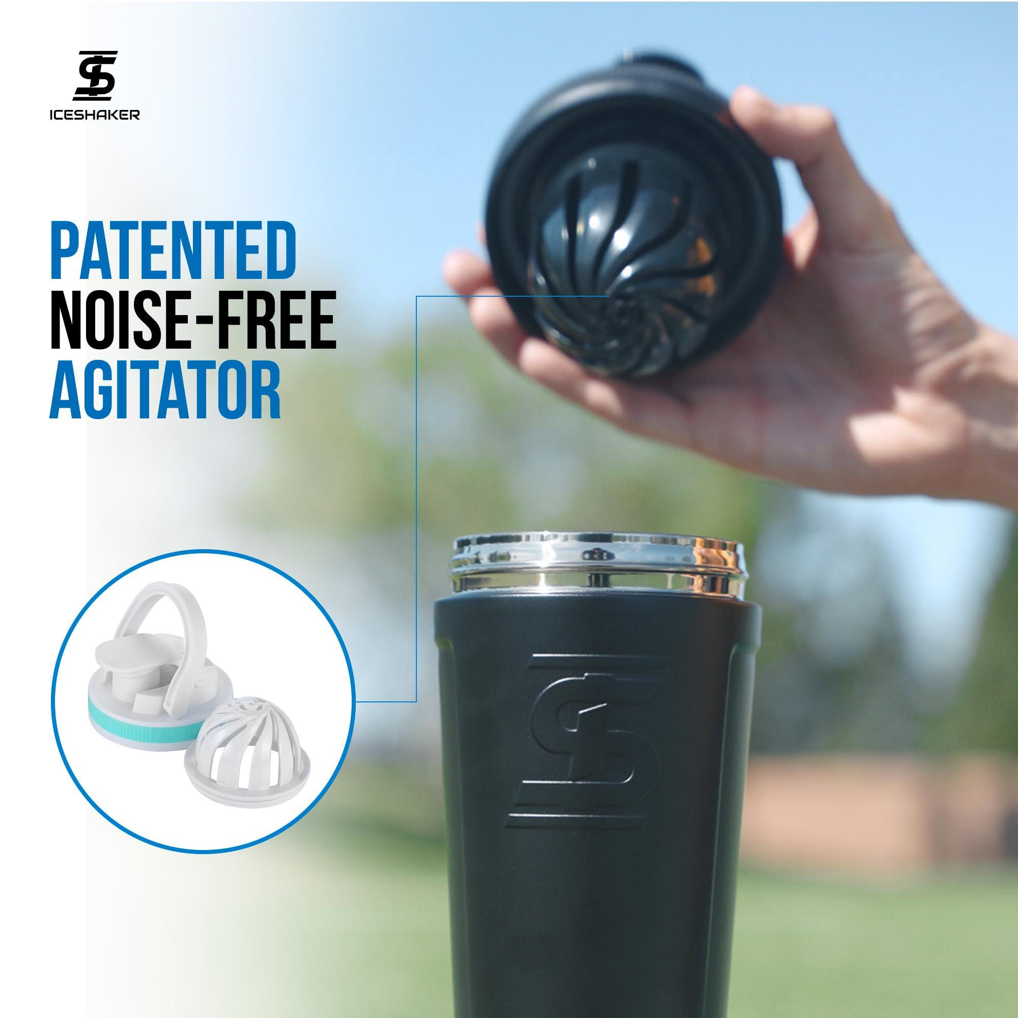 Ice Shaker Ice Shaker Insulated Stainless Steel Shaker Bottle | 26oz, Navy/Mint | Cold for 30+ Hours | Insulated Cup with Twist-on Agitator | Odor-Free Bottle for Protein Shakes, Water, Smoothies, Cocktails