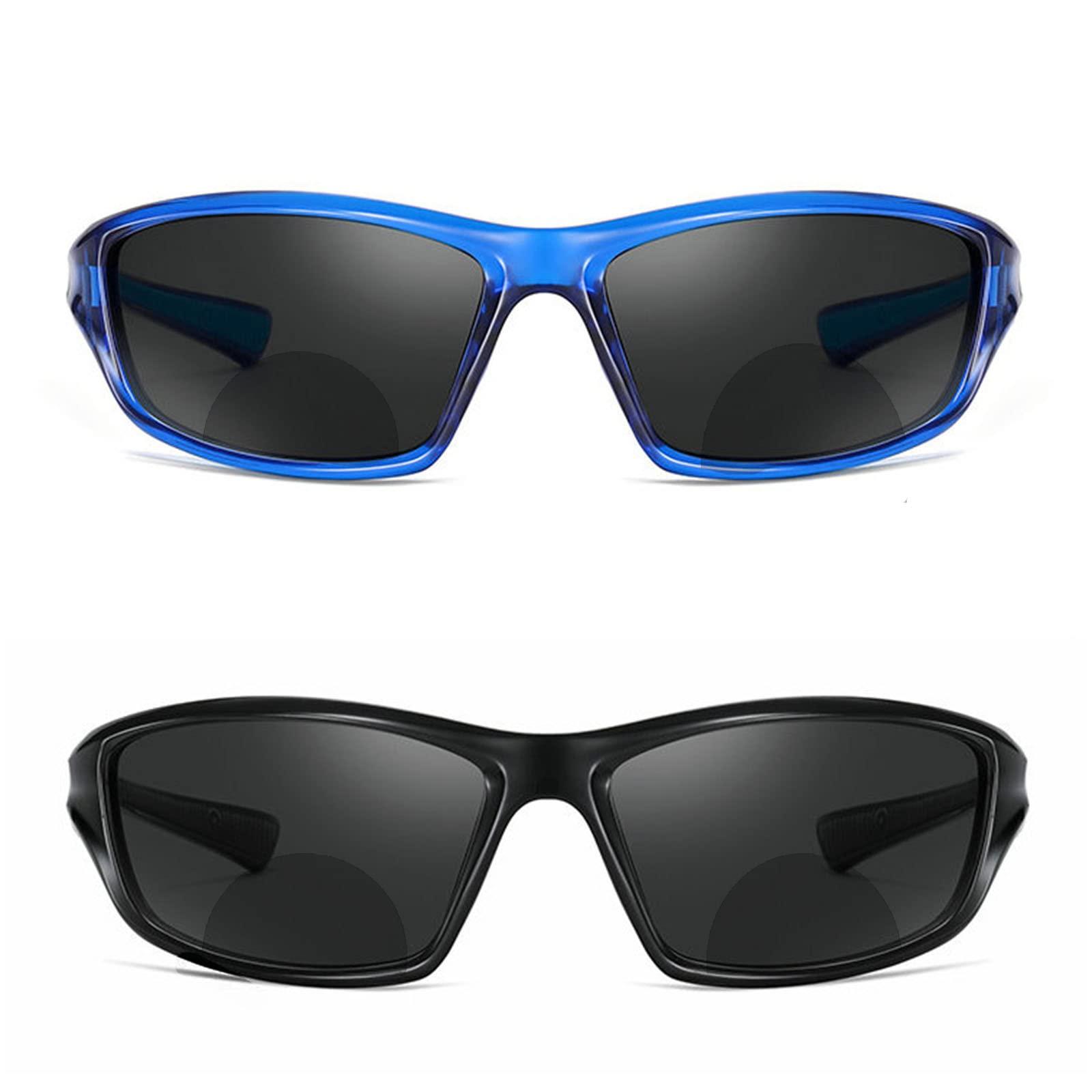 willochra Bifocal Sunglasses for Men Women Wrap Around Reading Sun Tinted Glasses with Readers Cycling Driving Reader Sunglasses (2PCS-black red&blue, 2.75, multiplier_x)