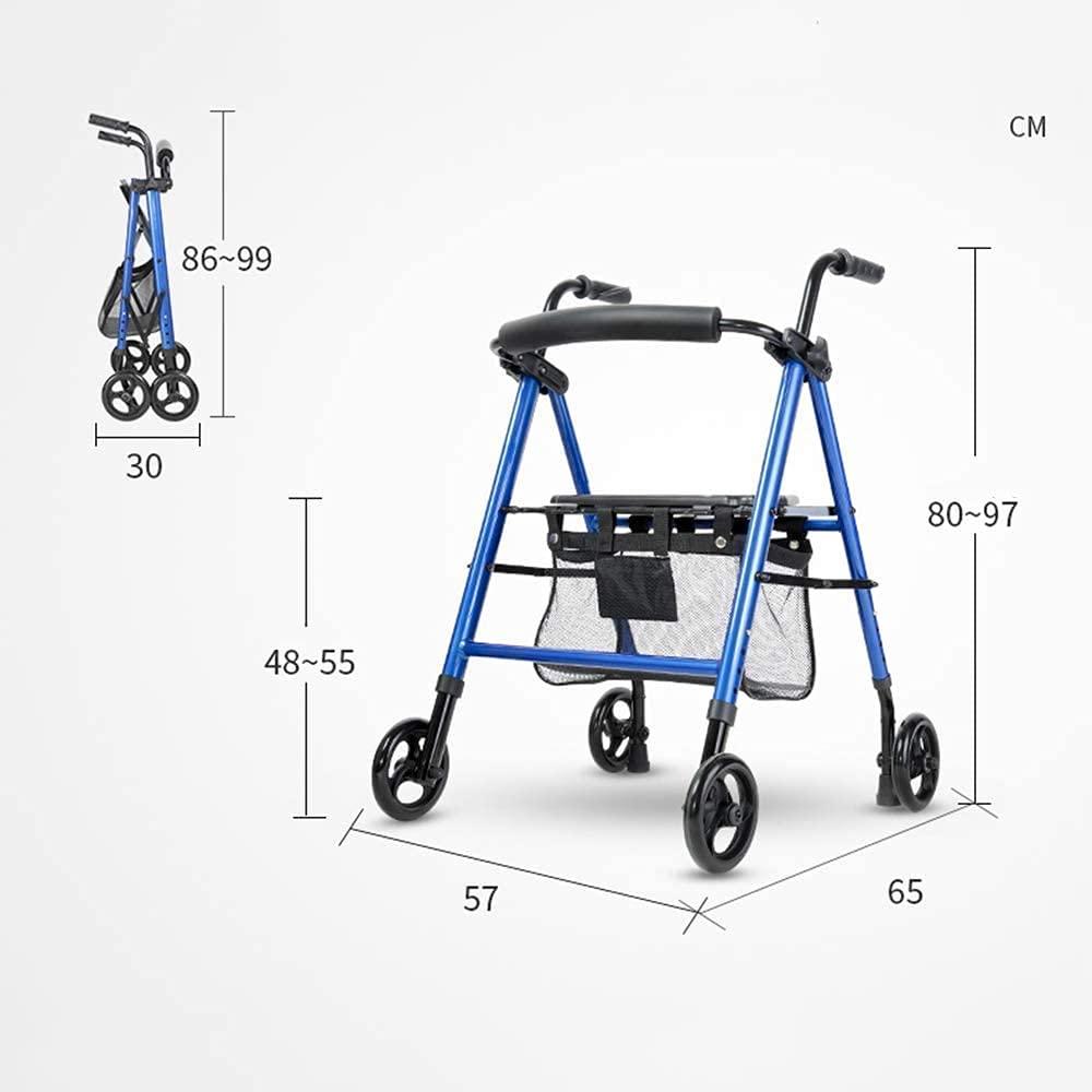 Bsetain Rollator Walker Mobility Walking Aid for Adult Elderly Electric Wheelchair Transport Rollator Walker with Seat and Wheels - Folding Walker and Transport Chair, Blue