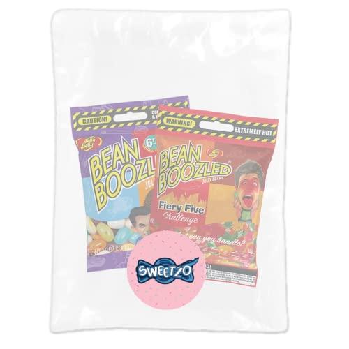 Sweetzo Bean Boozled and Fiery Five 6th Edition Assorted Flavor Jelly Beans, Individually Bagged Weird Flavored Chewy Candies, Refill Bags for Dispensers and Spinner Challenge Games, Set of 2, 1.9 Ounces