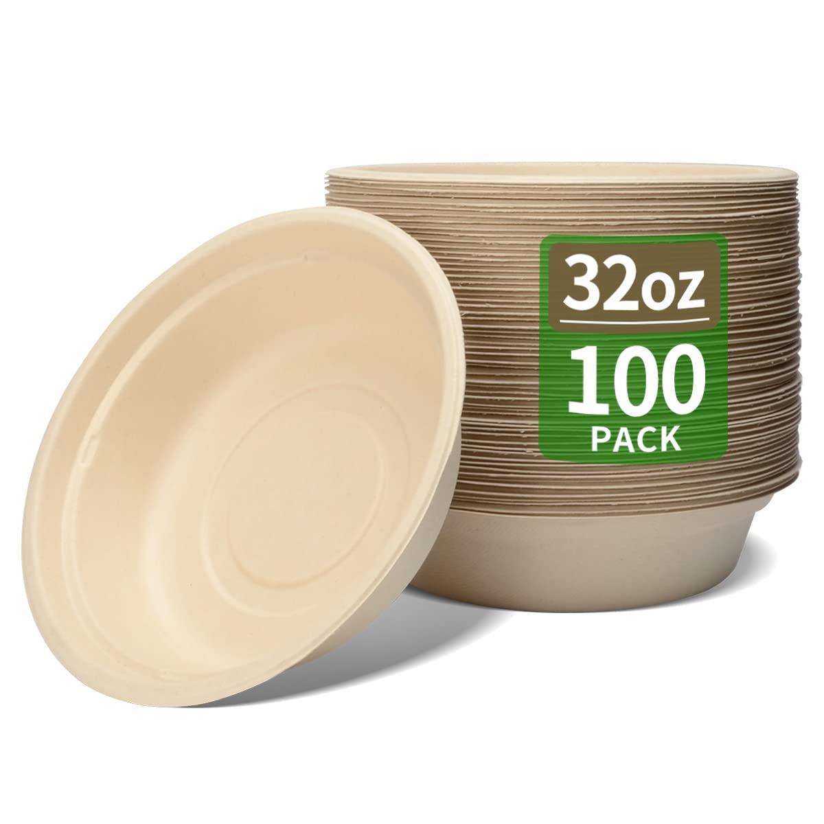 bloomoon bloomoon 100 Pack 32 oz Large Paper Bowls for Salad, Pasta, Burrito, Lunch and Snack, Grease Resist Heavy Duty 32 oz Disposable Bowls for Party and Catering