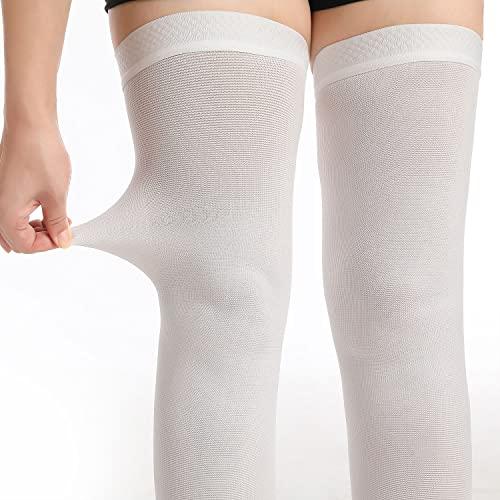 Doc Miller Doc Miller TED Hose Thigh High Anti Embolism Stockings for Women & Men, Hospital Style Surgical Stockings, Plus Size White Compression Socks 15-20mmHg, Support Hose with Inspection Hole Small