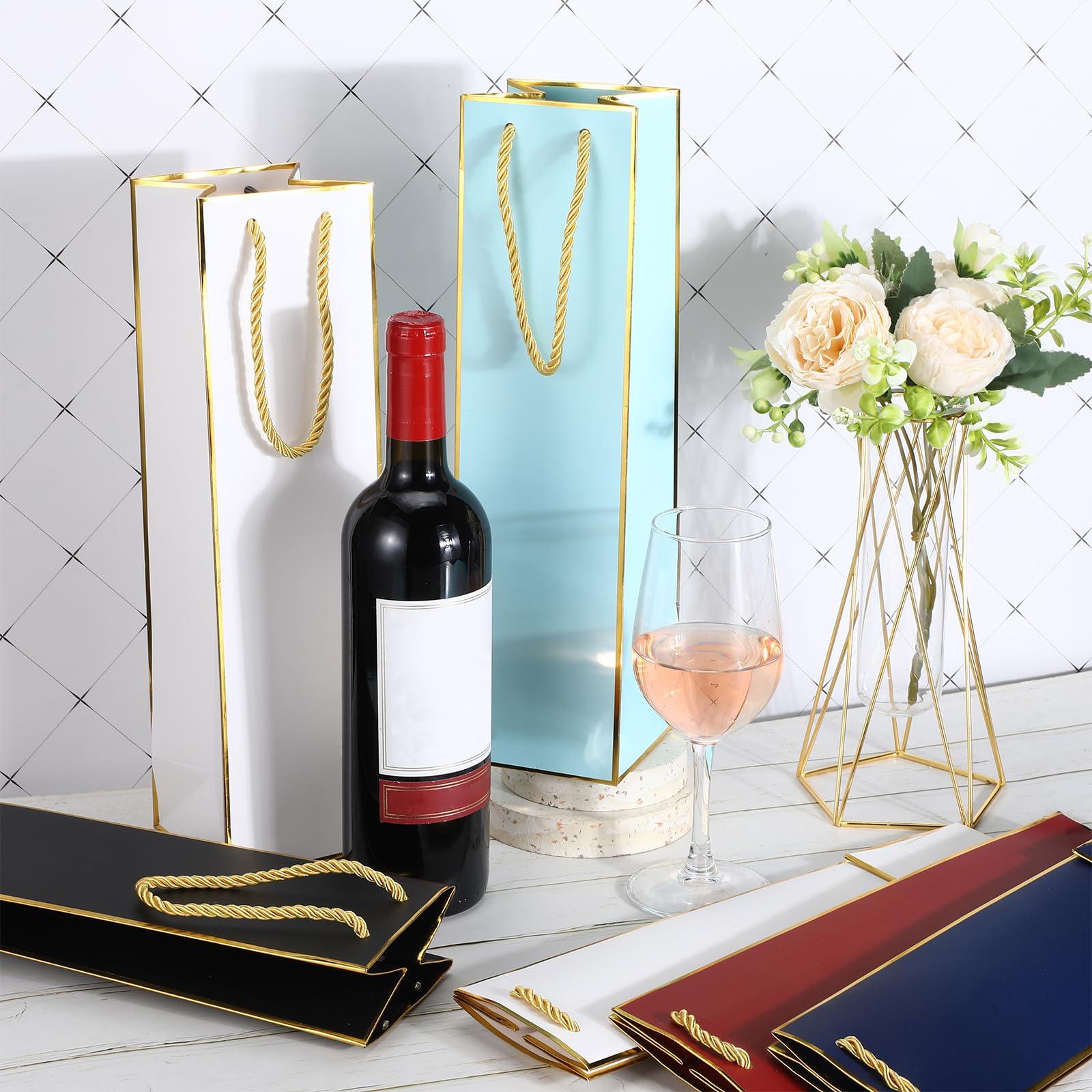 Fumete Fumete 50 Pack Wine Bottle Gift Bags Paper Wine Gift Bags Bulk 13.8x3.7x3.5 Inch with Handles for Appreciation Gifting Christmas Wedding Anniversary Birthday Party(Retro Colors)