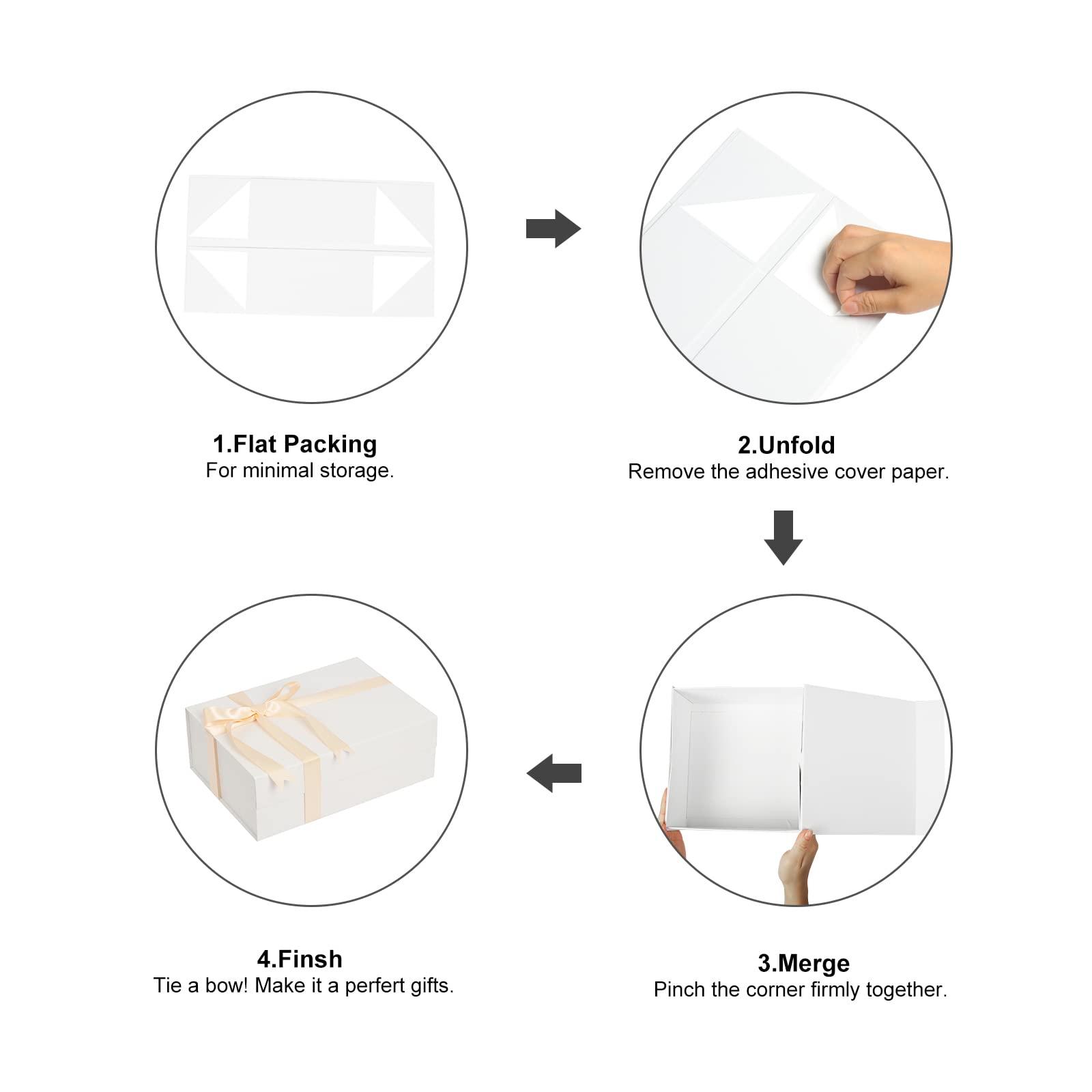 CHARMGIFTBOX CHARMGIFTBOX White Gift Boxes with Lids, 9x7x4 Inches Gift Box with Ribbon, Collapsible Gift Boxes with Magnetic Closure for Presents, Bridesmaid Proposal Box Contains Gift Card Ribbon Tag