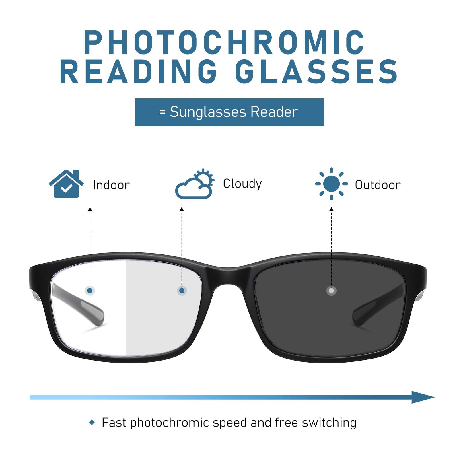 LKEYE LKEYE Sport Reading Glasses Men Photochromic Lens Blue Light Blocking Computer Reader Wide Style Spring Hinge Eyeglasses 2Pack Black Green LK6082 +2.75