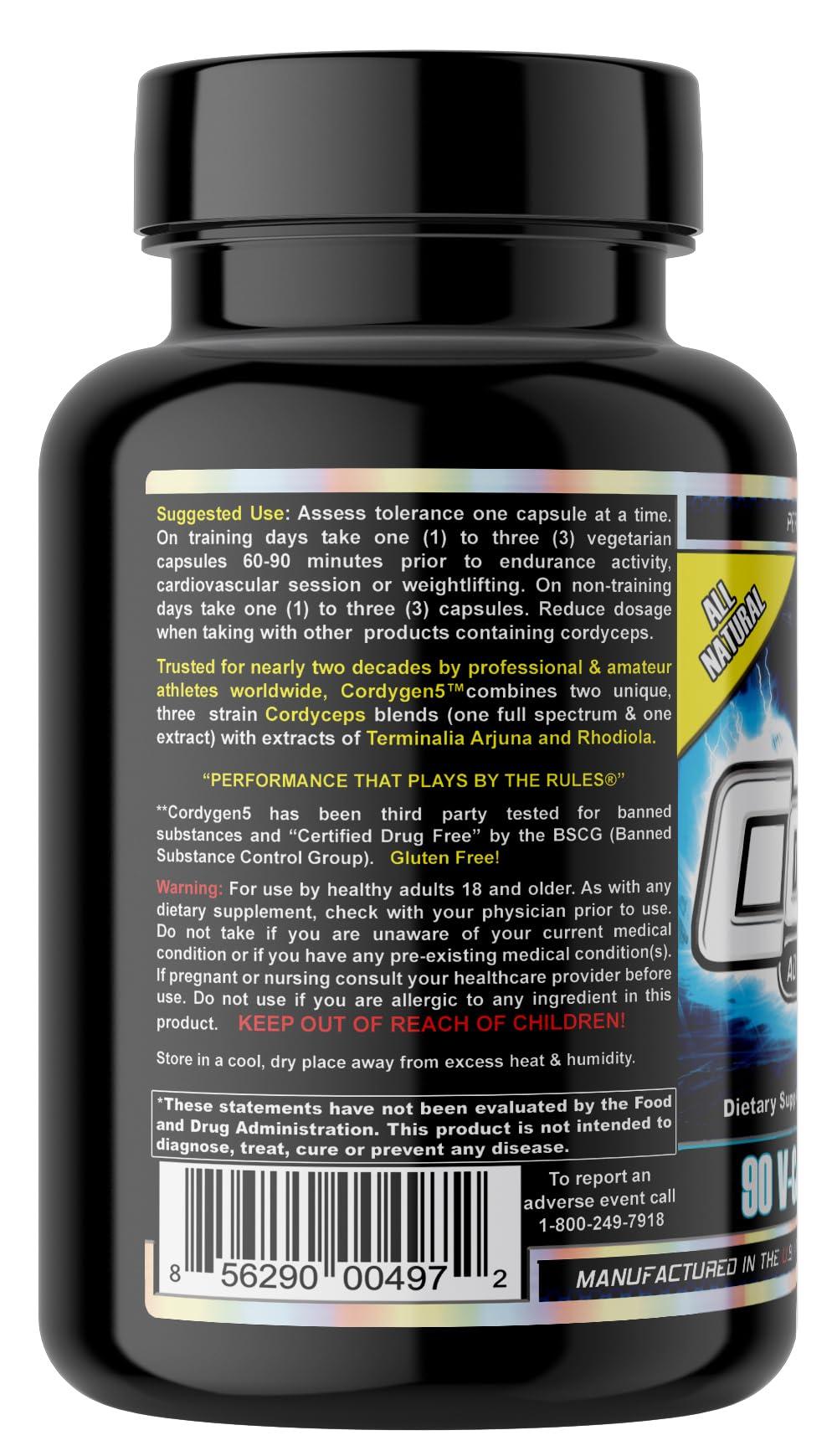 MST MST Millennium Sport Technologies, Cordygen5, US Grown Cordyceps ATP Supplement, Terminalia Arjuna Extract, Preworkout and Pre Endurance, Immune Support, BSCG Certified Drug Free, 90 VCaps