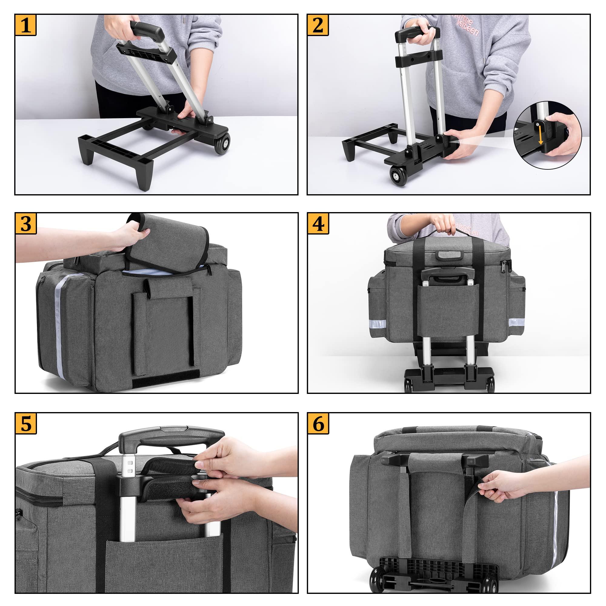 Damero Damero Rolling Medical Bag with Detachable Trolley, Medical Equipment Bag with Removable Pouches and Dividers, First Aid Responder Bag Empty for Home Health Nurses, Doctors, EMT, EMS, Gray