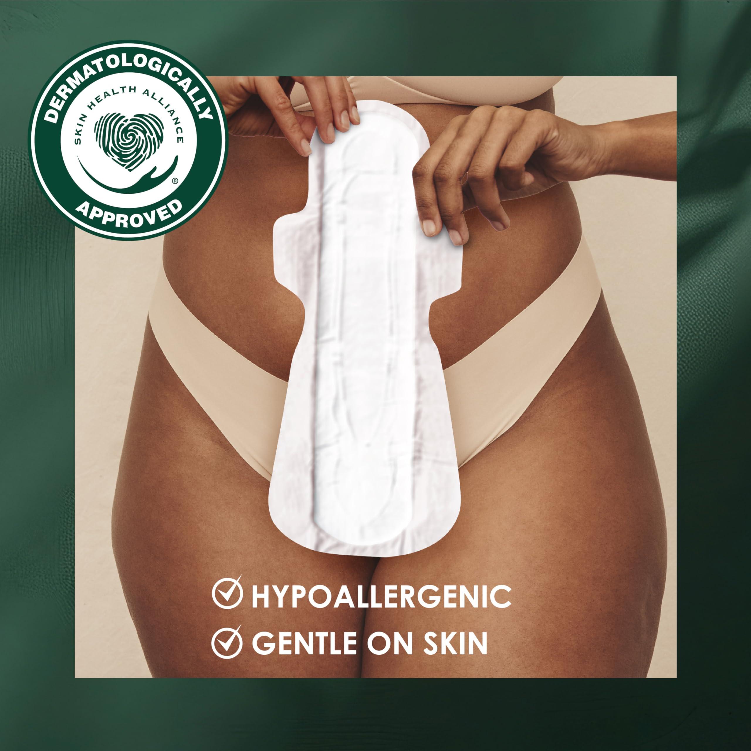 L. L. Pure Cotton Topsheet Pads for Women, Extra Long Overnight Pads, Maxi Pads with Wings, Unscented Menstrual Pads, 28 Count x 2 Packs (56 Count Total) (Packaging May Vary)