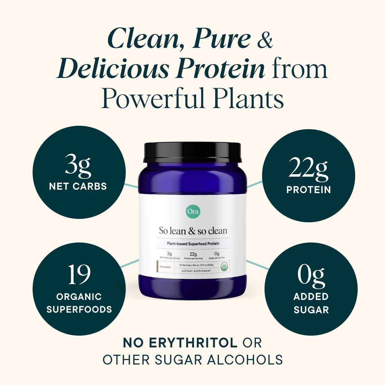 Ora Organic Ora Organic Greens Powder & Vegan Protein Power Bundle: 20+ Superfood Greens Blend - Citrus Flavor, 30 Servings + 22g Plant Based Protein, Chocolate Flavor, 20 Servings