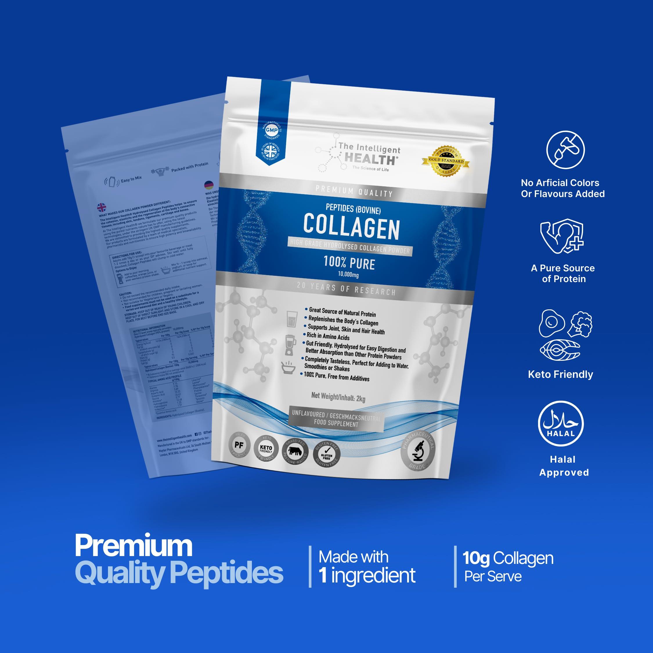 The Intelligent Health The Intelligent Health Hydrolyzed Collagen Peptides Powder, Grass Fed, High Protein, Unflavored, Gluten-Free, Paleo & Keto Friendly, 10g per Serving (2kg) Supports Skin, Hair, Nails, Joints, & Bones