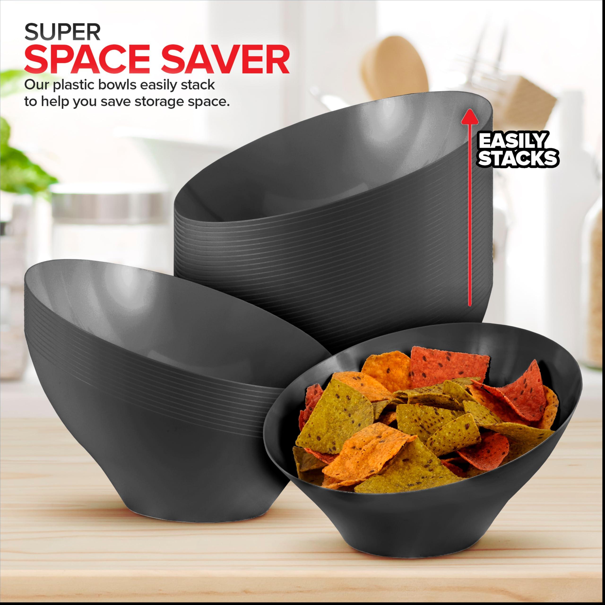 Stock Your Home 54oz Black Plastic Serving Bowls (4 Pack) Large Disposable Snack Bowl Candy Dishes, Buffet Containers, Chips, Popcorn, Snacks, Punch, Salad Bar, Parties, Office Desk, Bridal Shower, Party Supplies