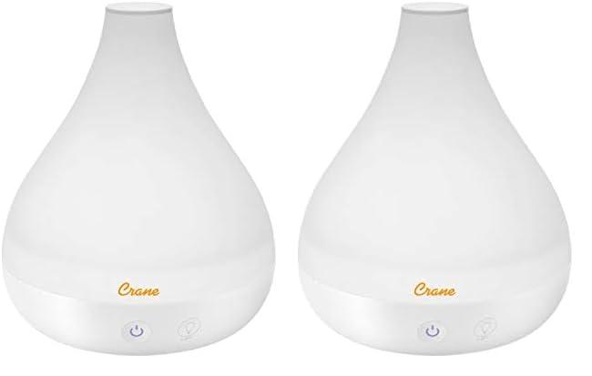 Crane Crane Personal Ultrasonic Cool Mist Humidifier and Aroma Therapy Diffuser, Optional Color Changing Nightlight Included, for Home, Hotels, and Office, 0.35 Gallon 1.5 Liter, White (Pack of 2)