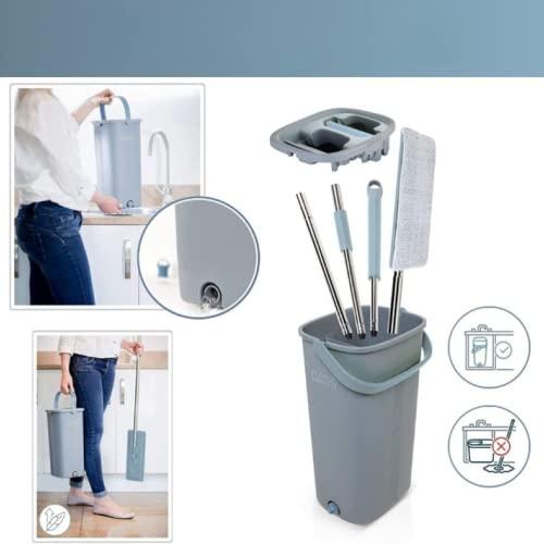 Easy Gleam EasyGleam Blue Mop and Bucket Set. Microfibre Flat Mop with Stainless Steel Handle, Innovative Twin Chamber Bucket for Wet & Dry use. 4 Reusable Pads Supplied, Suitable for All Floor Types