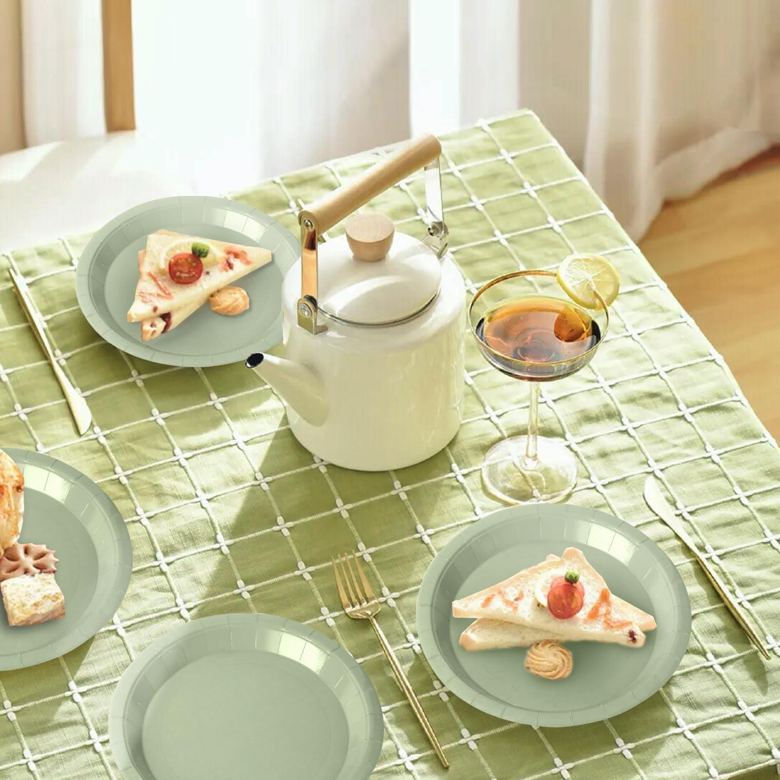 Purhapfre Sage Paper Plates Sage Green Paper Plates and Napkins Party Supplies Sage Green Disposable Plates for Bridal Shower,Baby Shower, Birthday,Serves 50