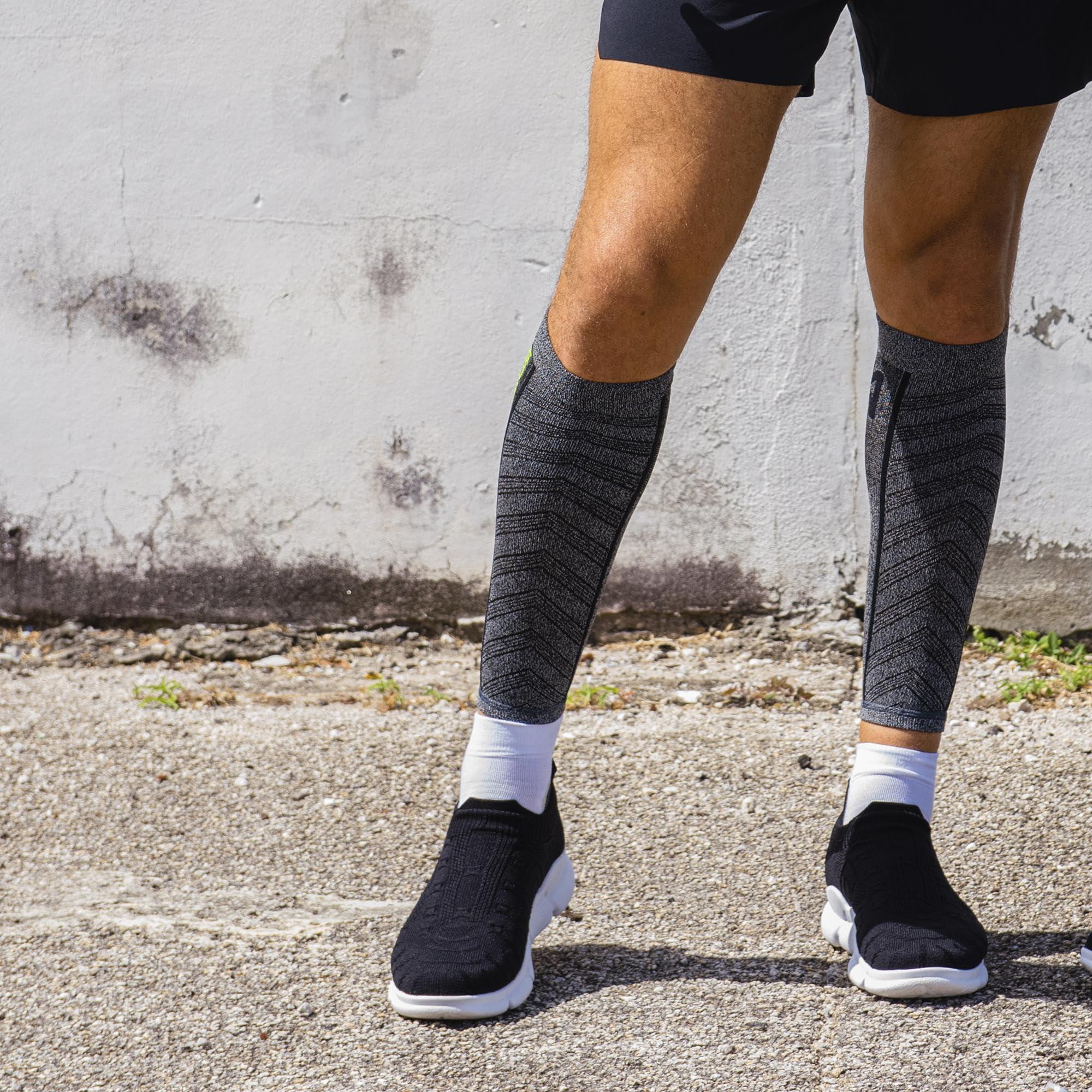 Zensah Zensah Featherweight Compression Leg Sleeves - Relieve Shin Splints, Calf Strains (Charcoal/Blue, Medium)